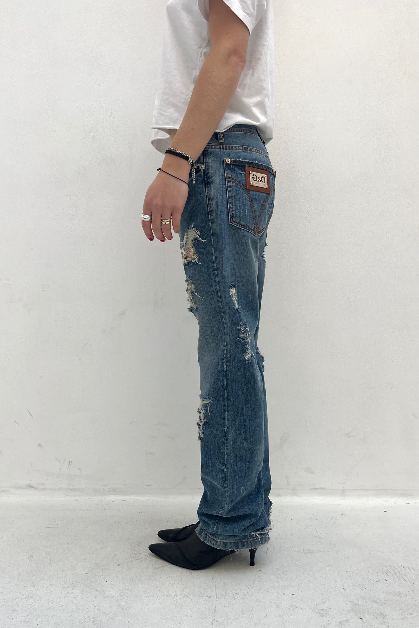 Vintage Denim Distressed Pocket Patch Pants