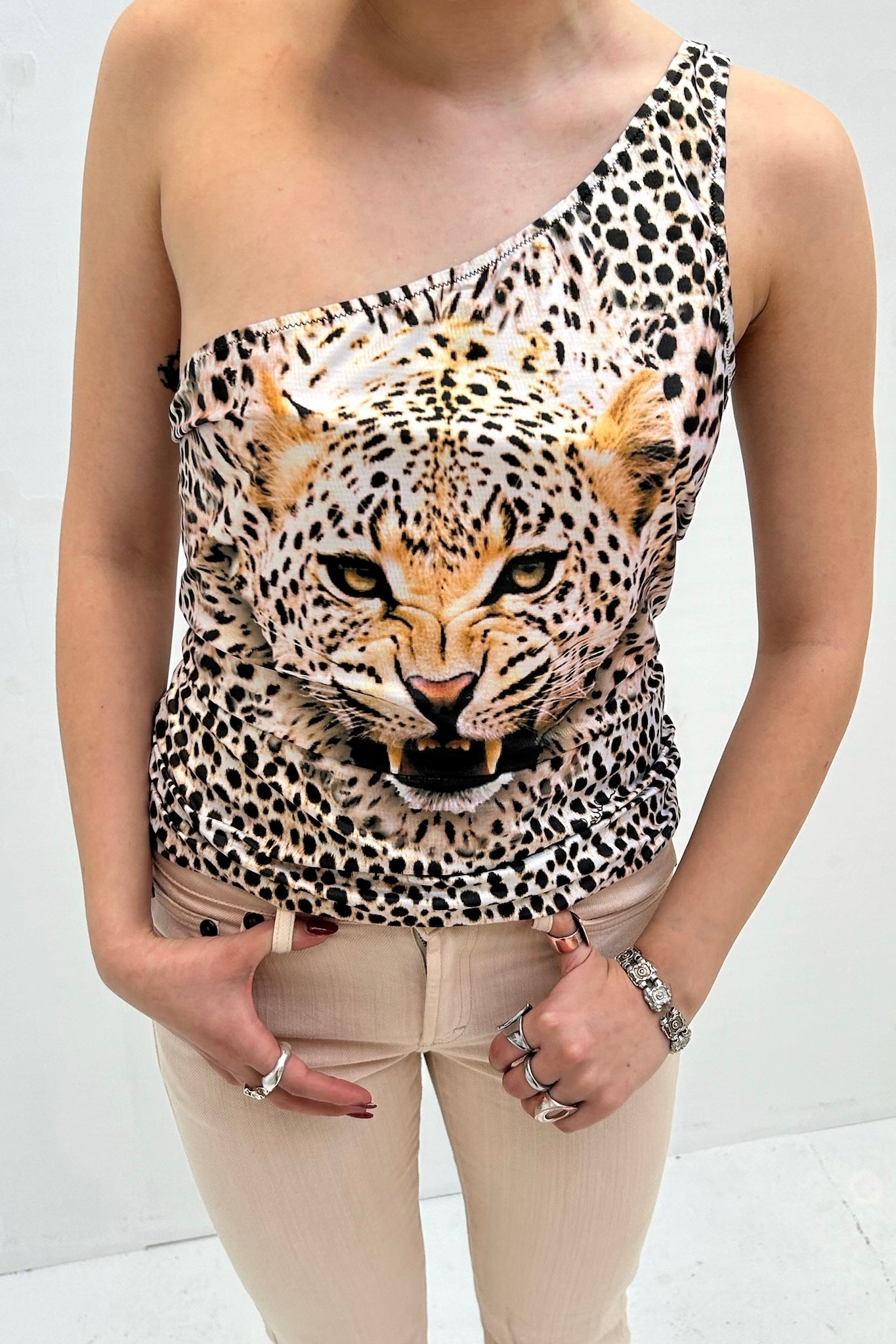 Vintage Leopard One Shoulder Top