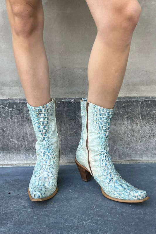 Vintage Turquoise Croco Boots 38
