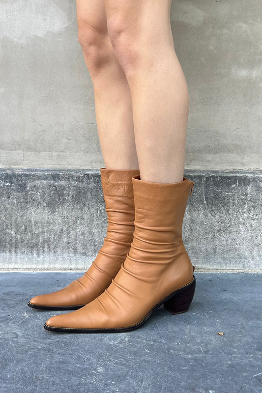 Vintage Tan Folded Ankle Boots 39