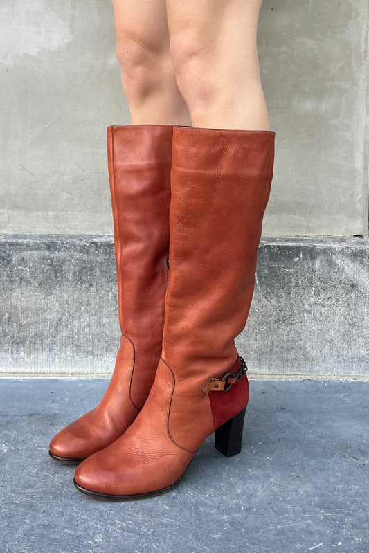 Vintage Tan High Little Chain Detail Boots 39