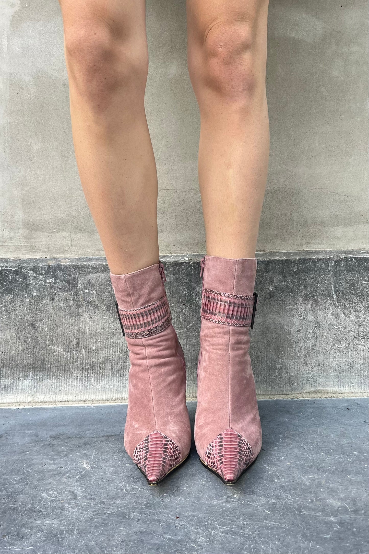 Vintage Dusty Pink Python Details Boots 39