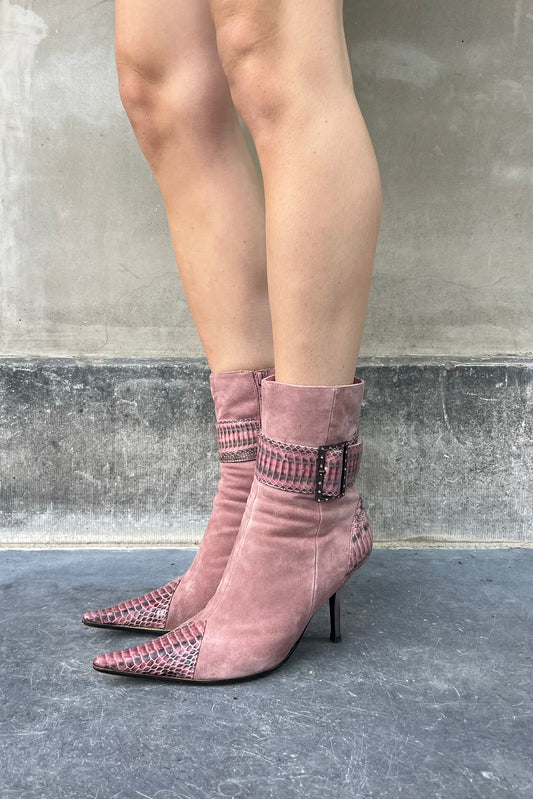 Vintage Dusty Pink Python Details Boots 39