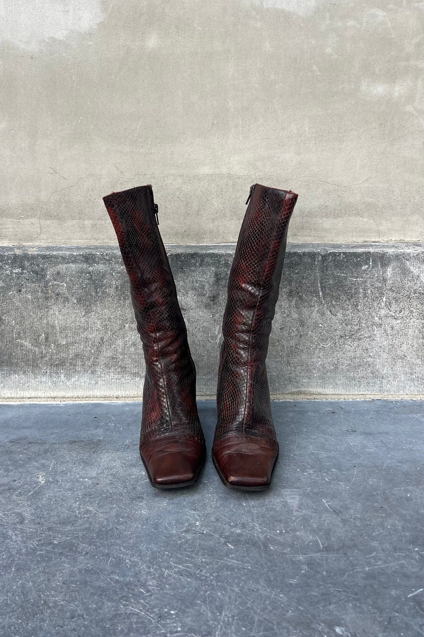 Vintage Brown Leather Snake Boots 37