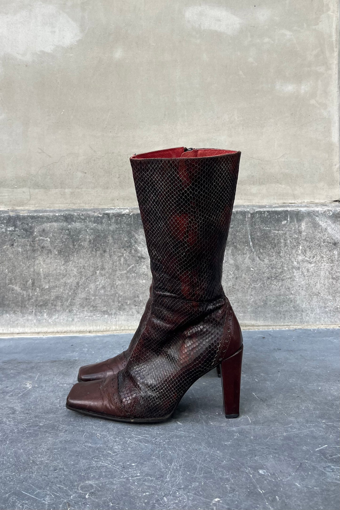 Vintage Brown Leather Snake Boots 37