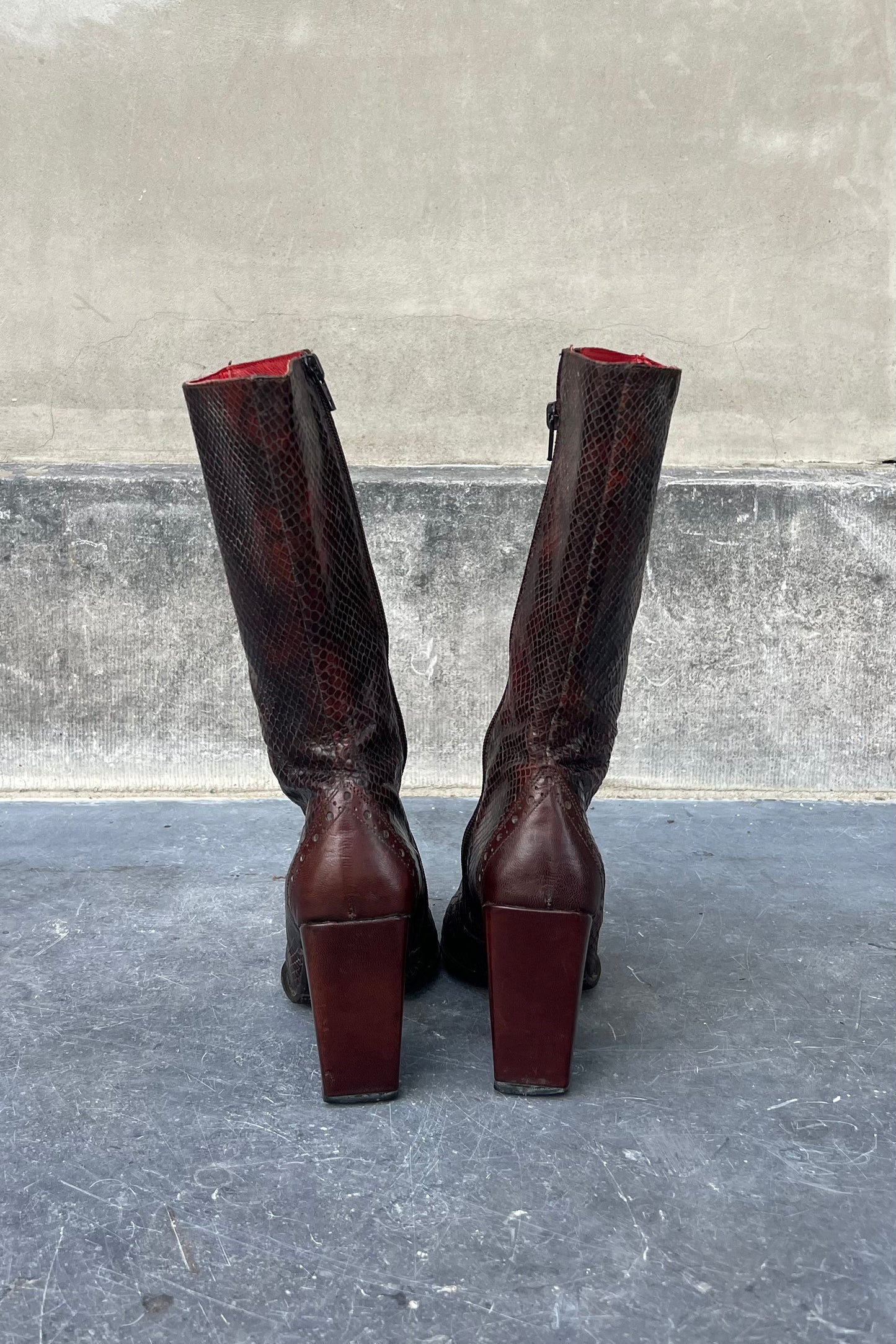 Vintage Brown Leather Snake Boots 37