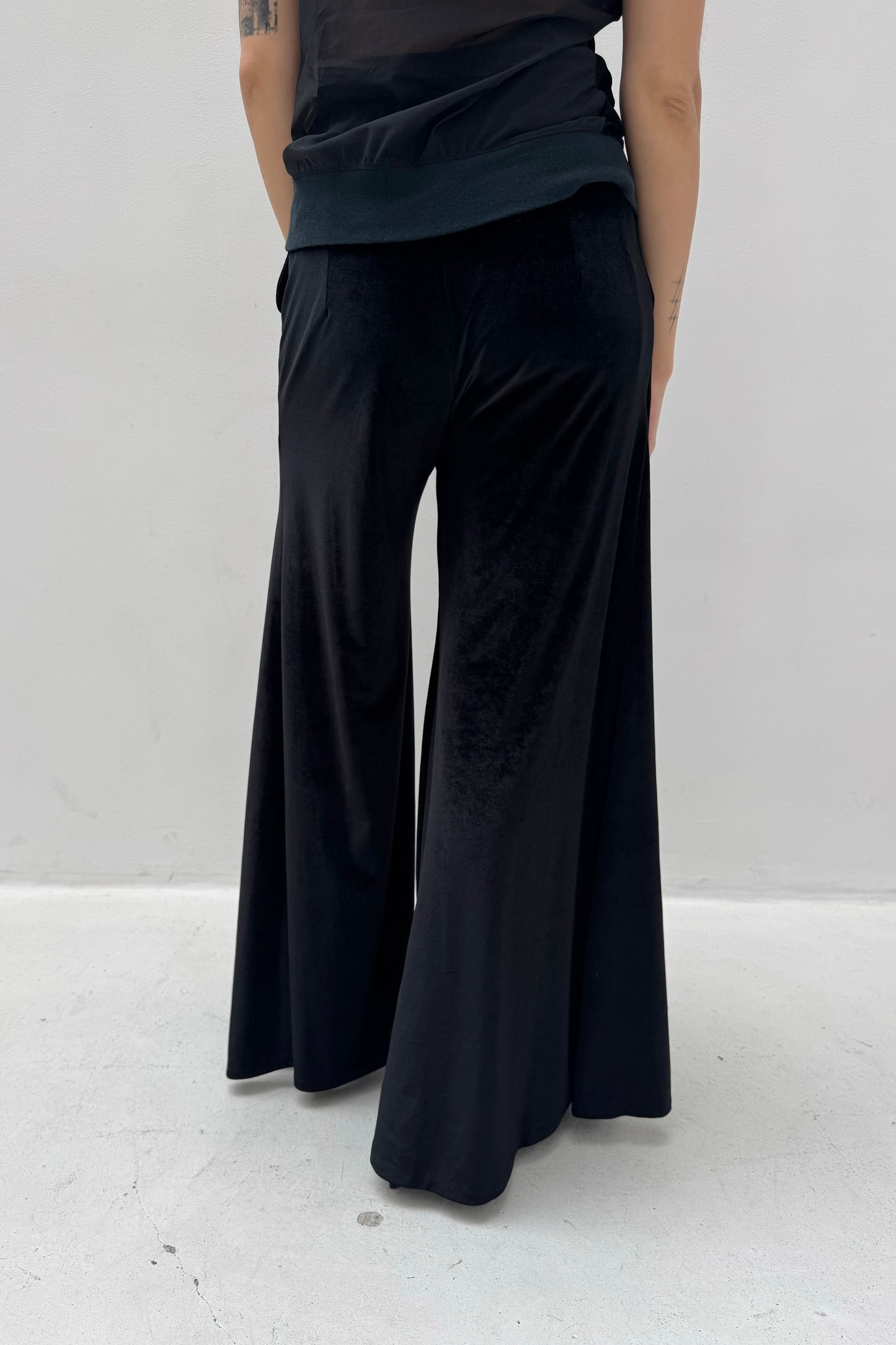 Vintage Black Velvet Wide Pantalon