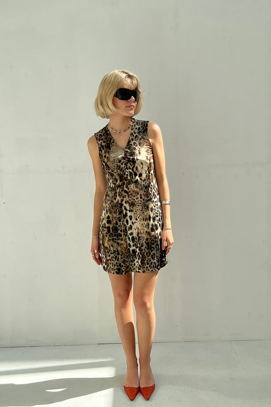 Vintage Animal Printed Mini Dress