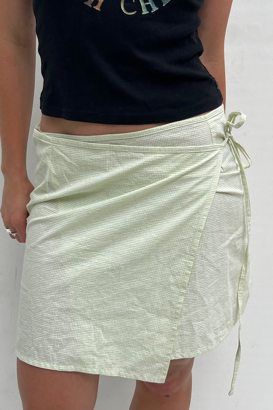 Vintage Green Mini Check Wrap Skirt