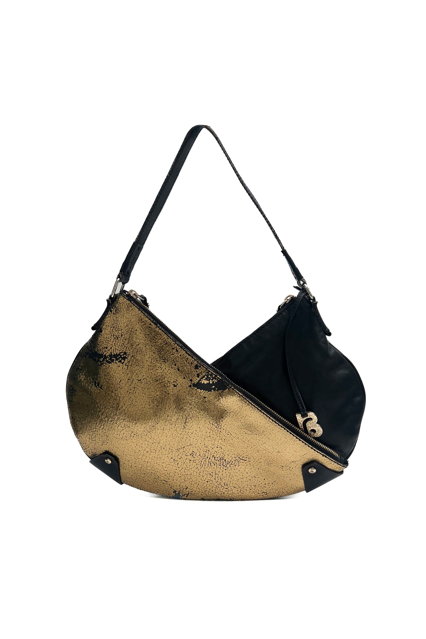 Vintage Black & Golden Leather Shoulder Bag