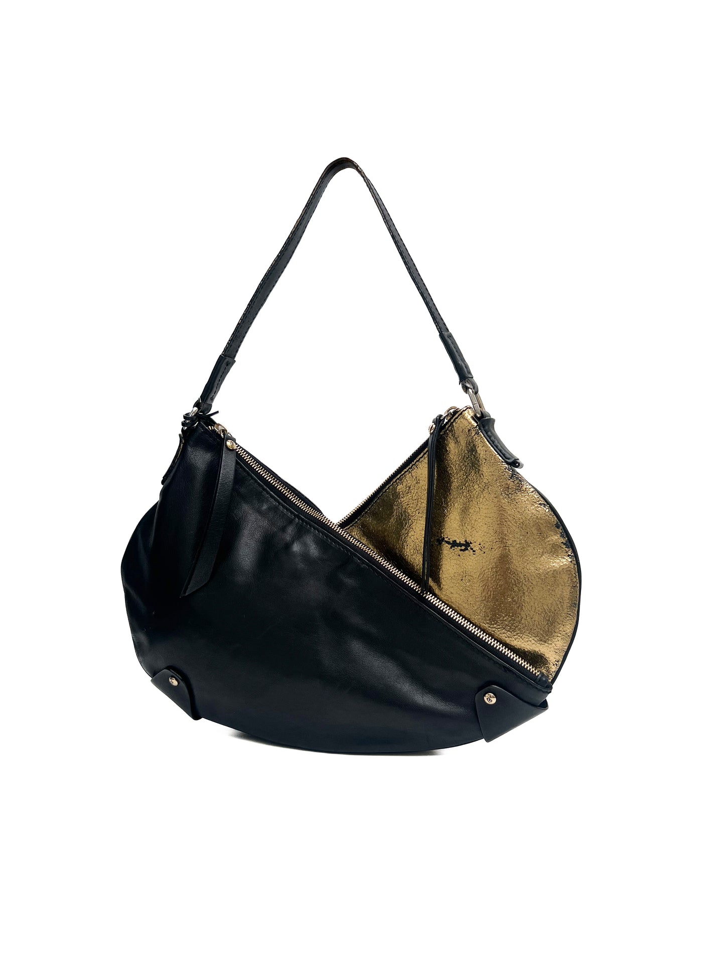 Vintage Black & Golden Leather Shoulder Bag