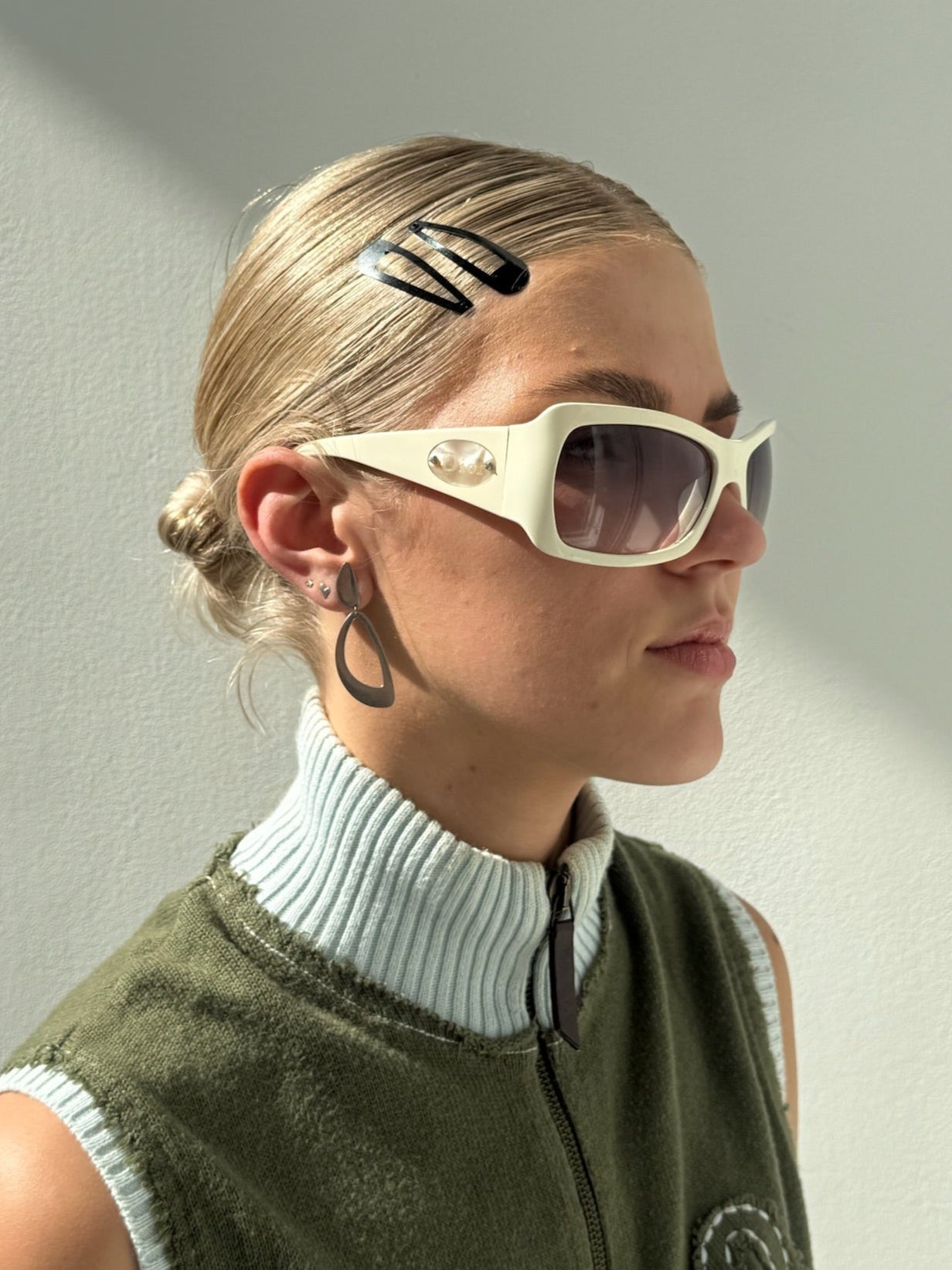Vintage White Mother of Pearl Logo Sunglasses