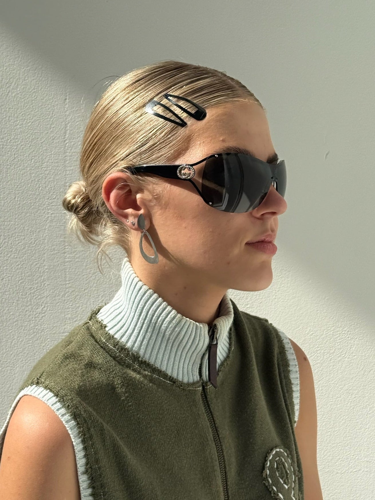 Vintage Black Strass Logo Sunglasses