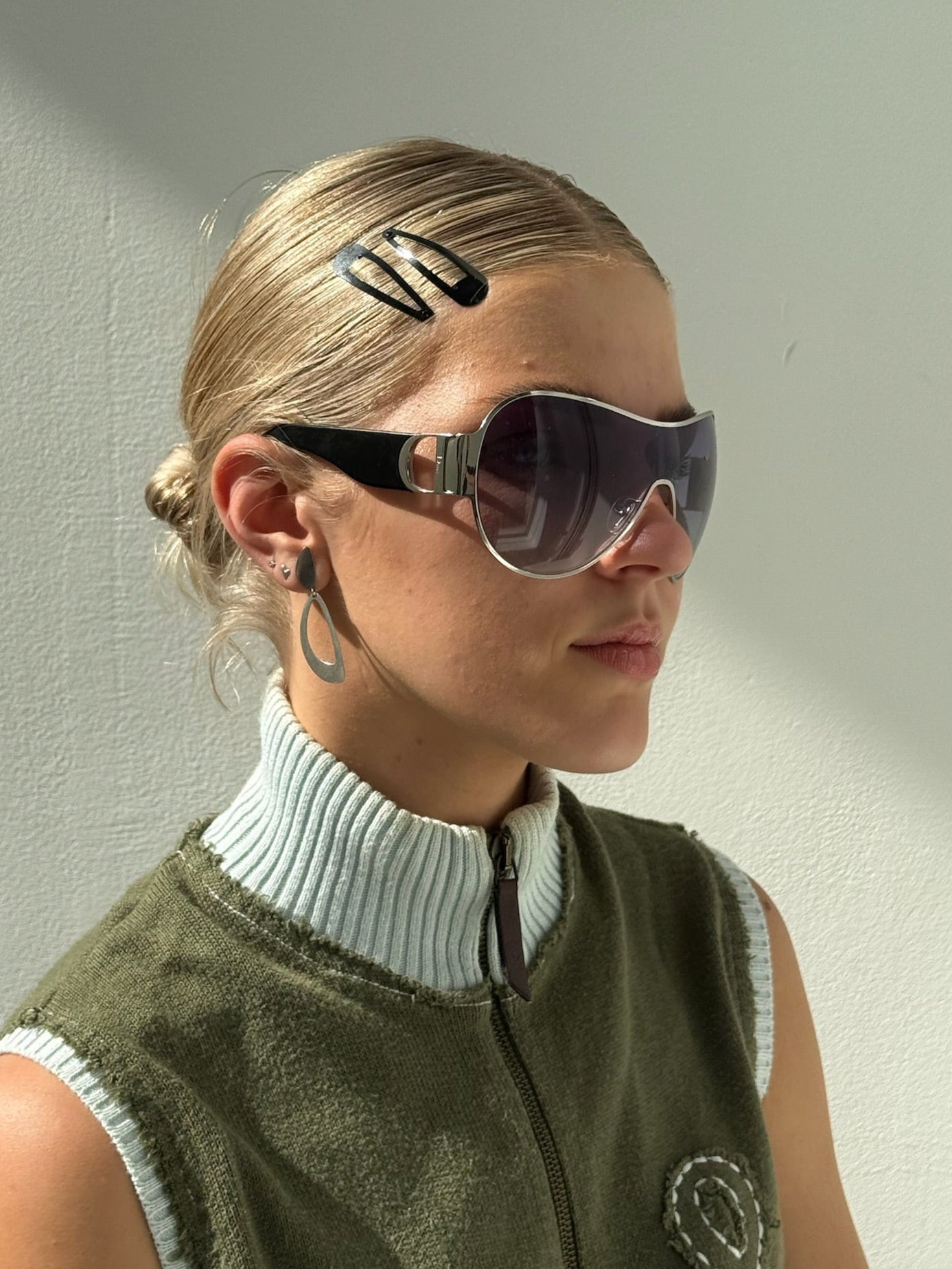 Vintage Silver Frame Pilot Mask Sunglasses