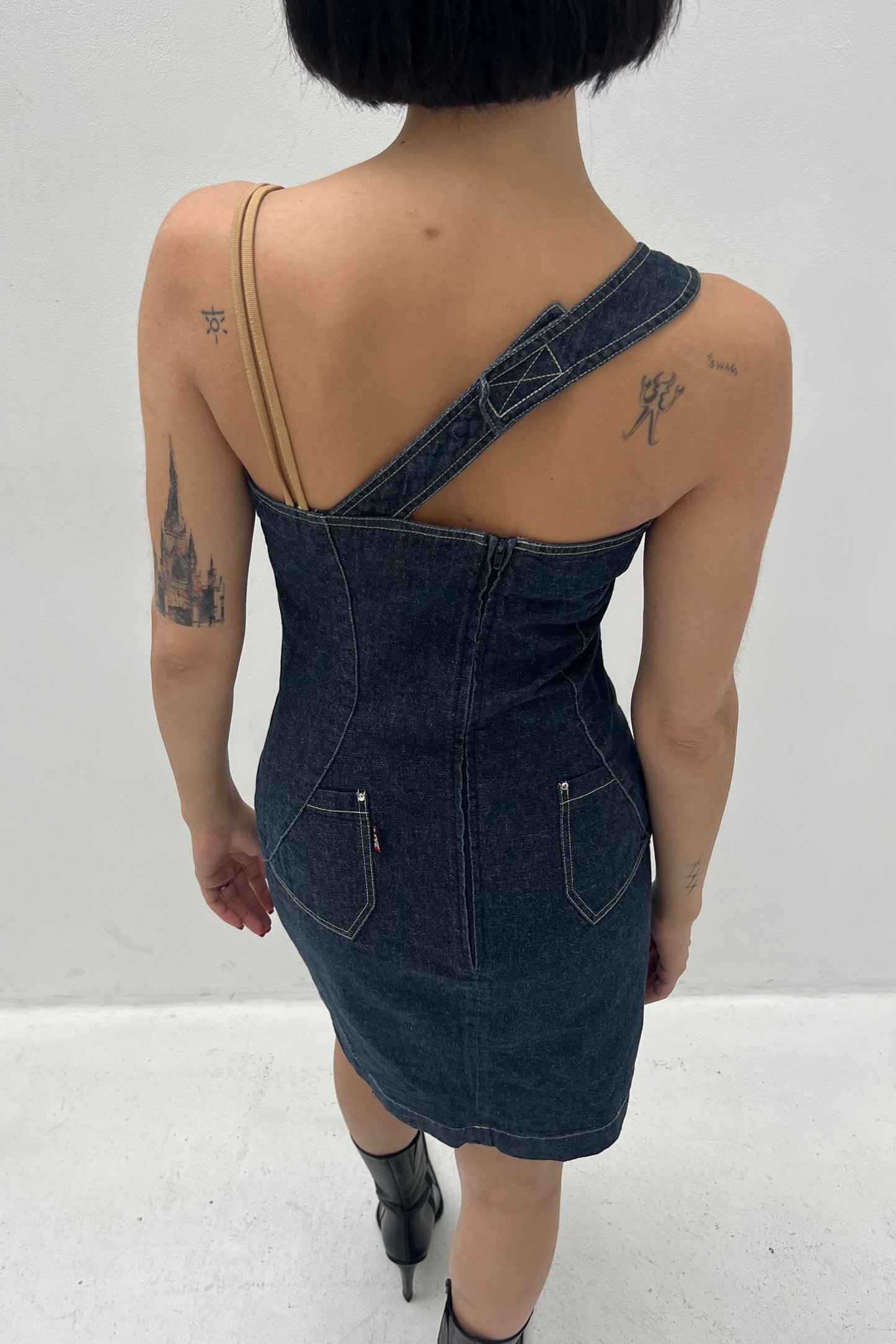 Vintage Denim One Shoulder Dress