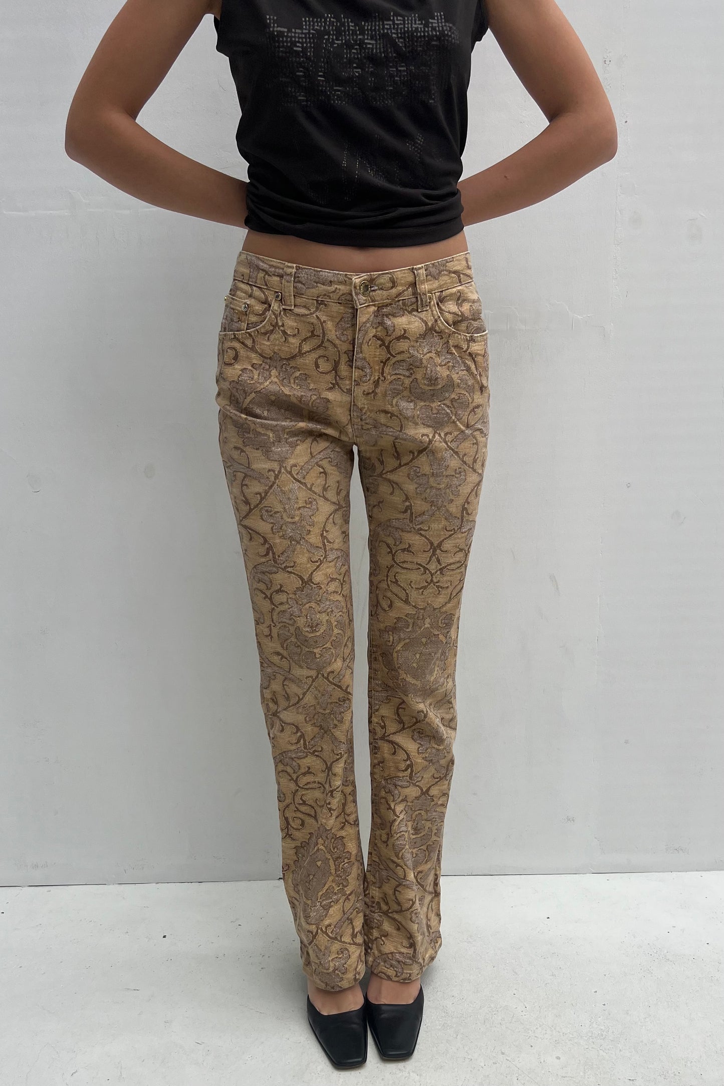 Vintage Brown Floral Print Pants