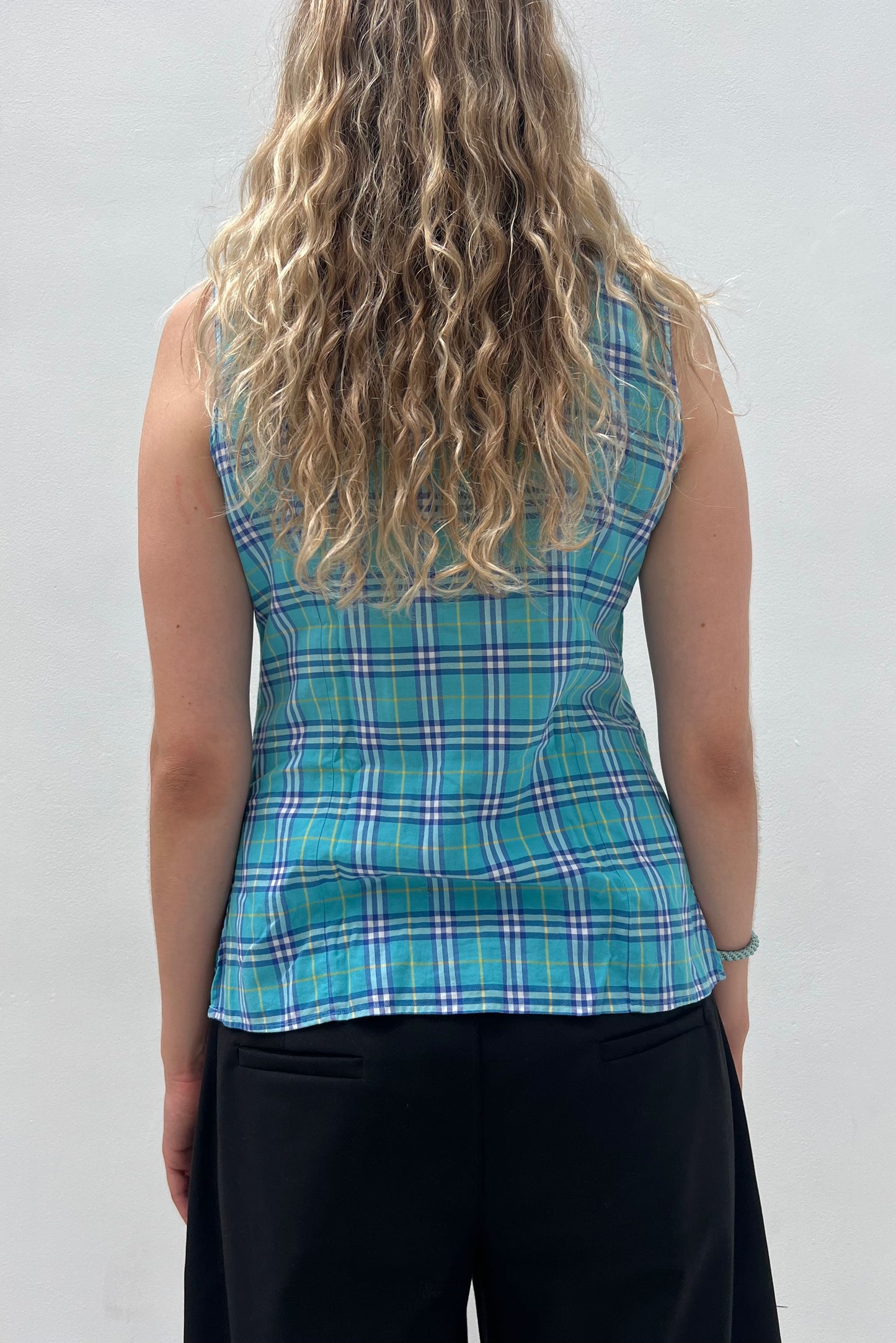 Vintage Turquoise Check Top