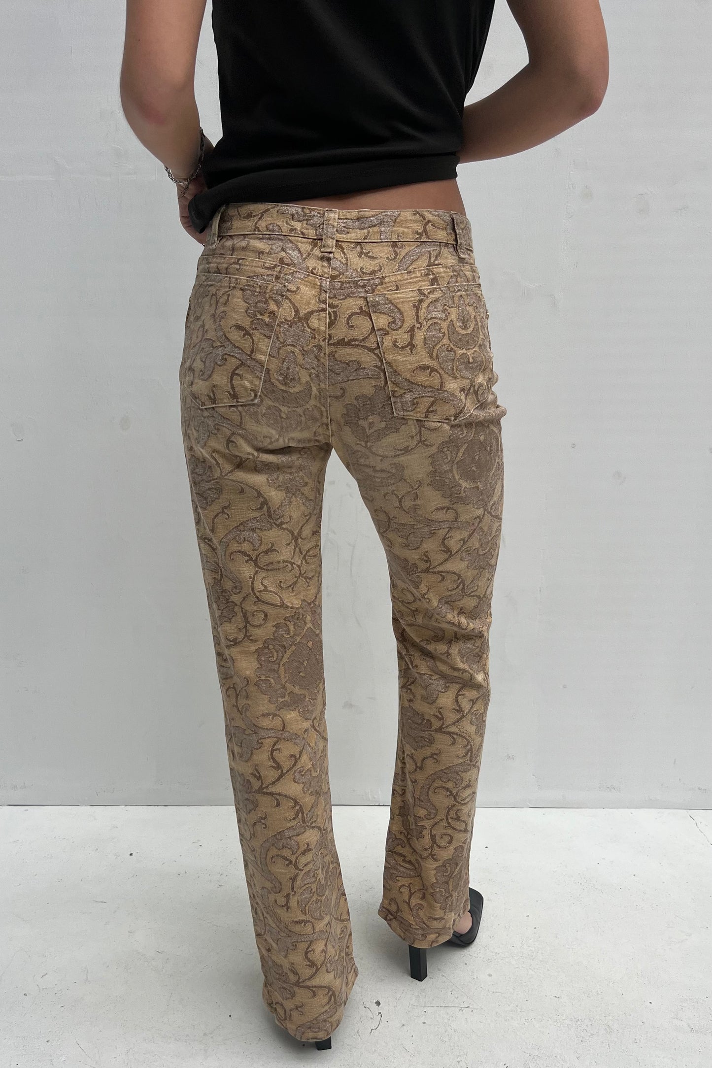 Vintage Brown Floral Print Pants