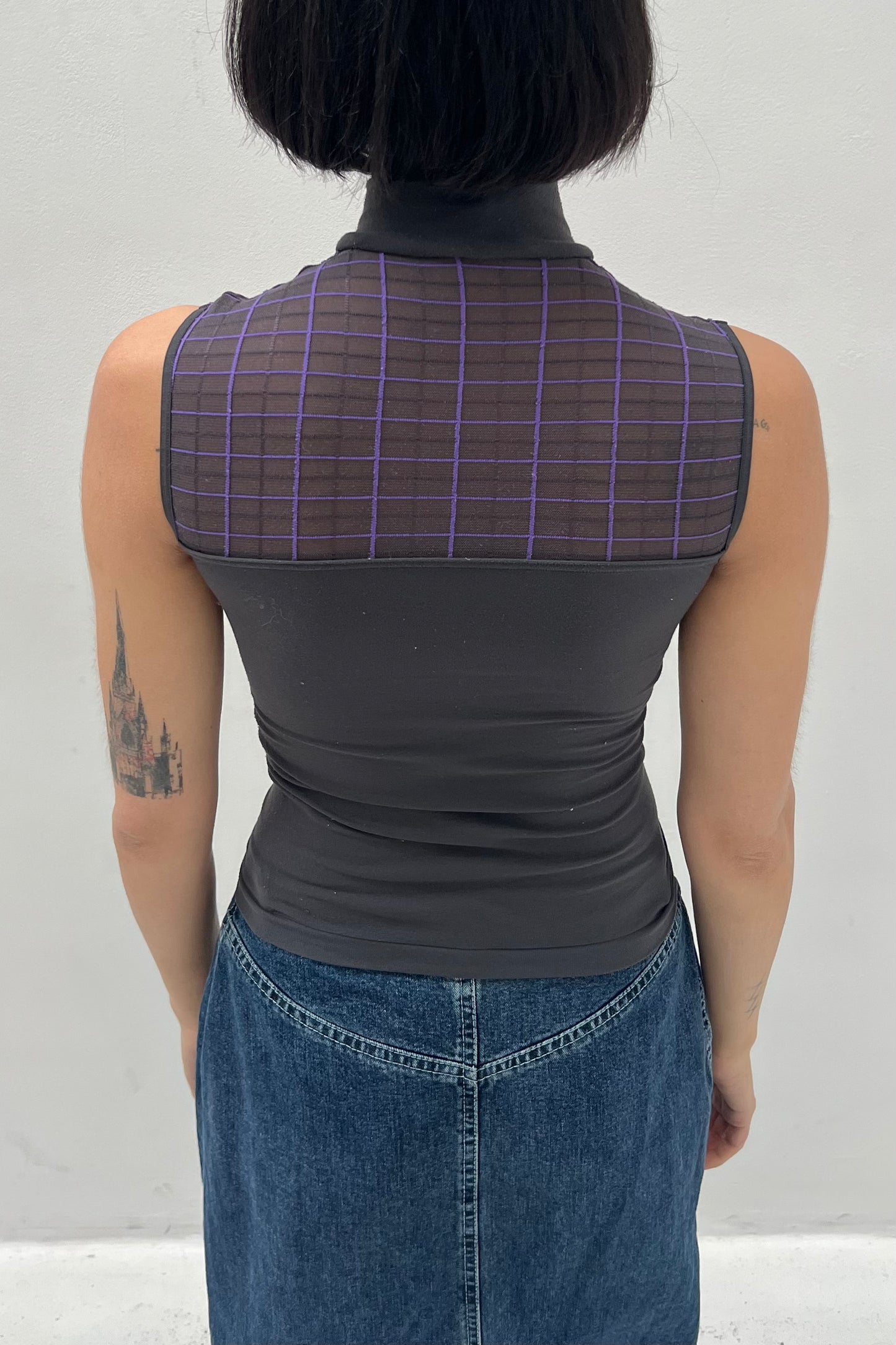 Vintage Black & Purple Details Turtle Neck Top