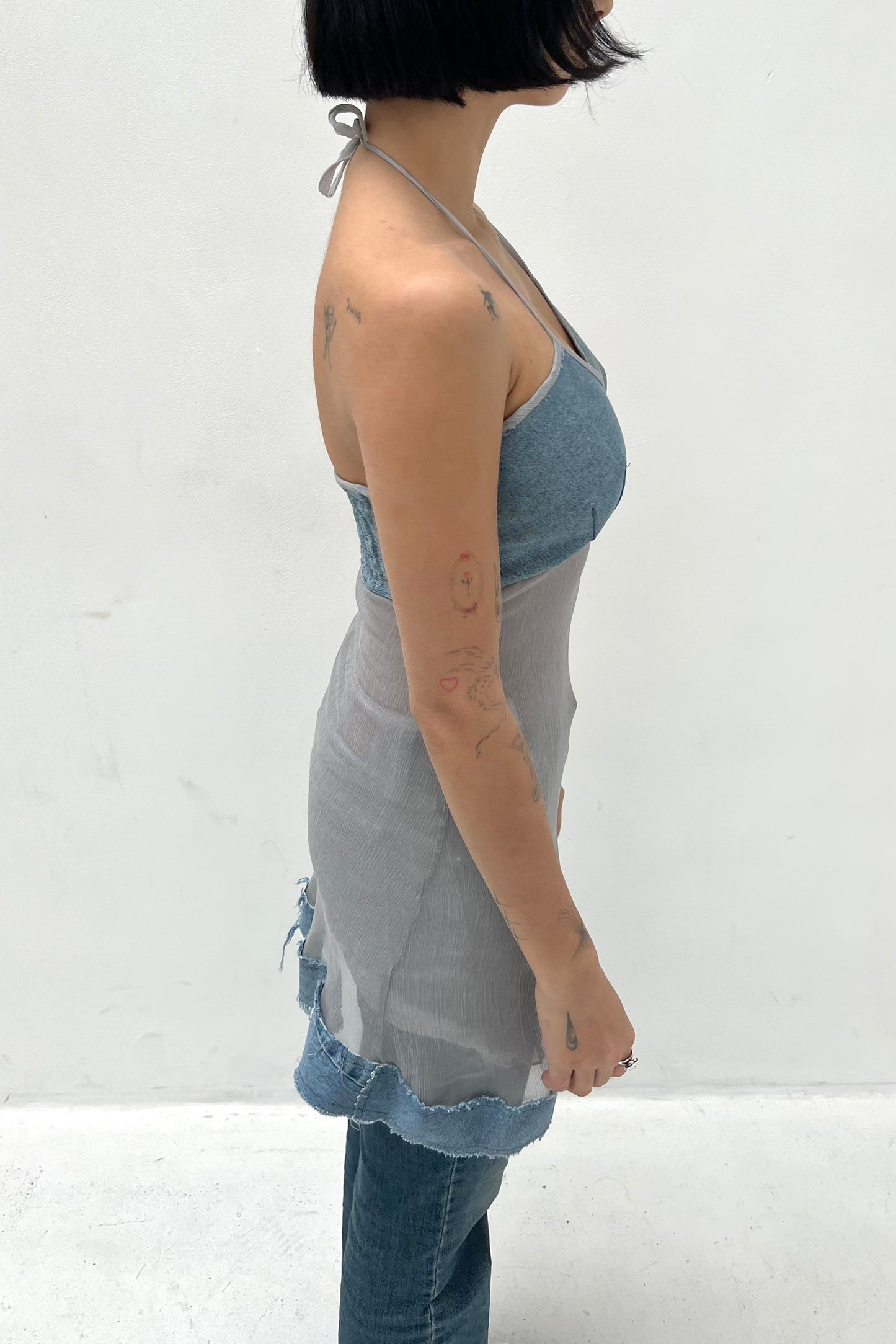 Vintage Gray Denim & Silk Dress