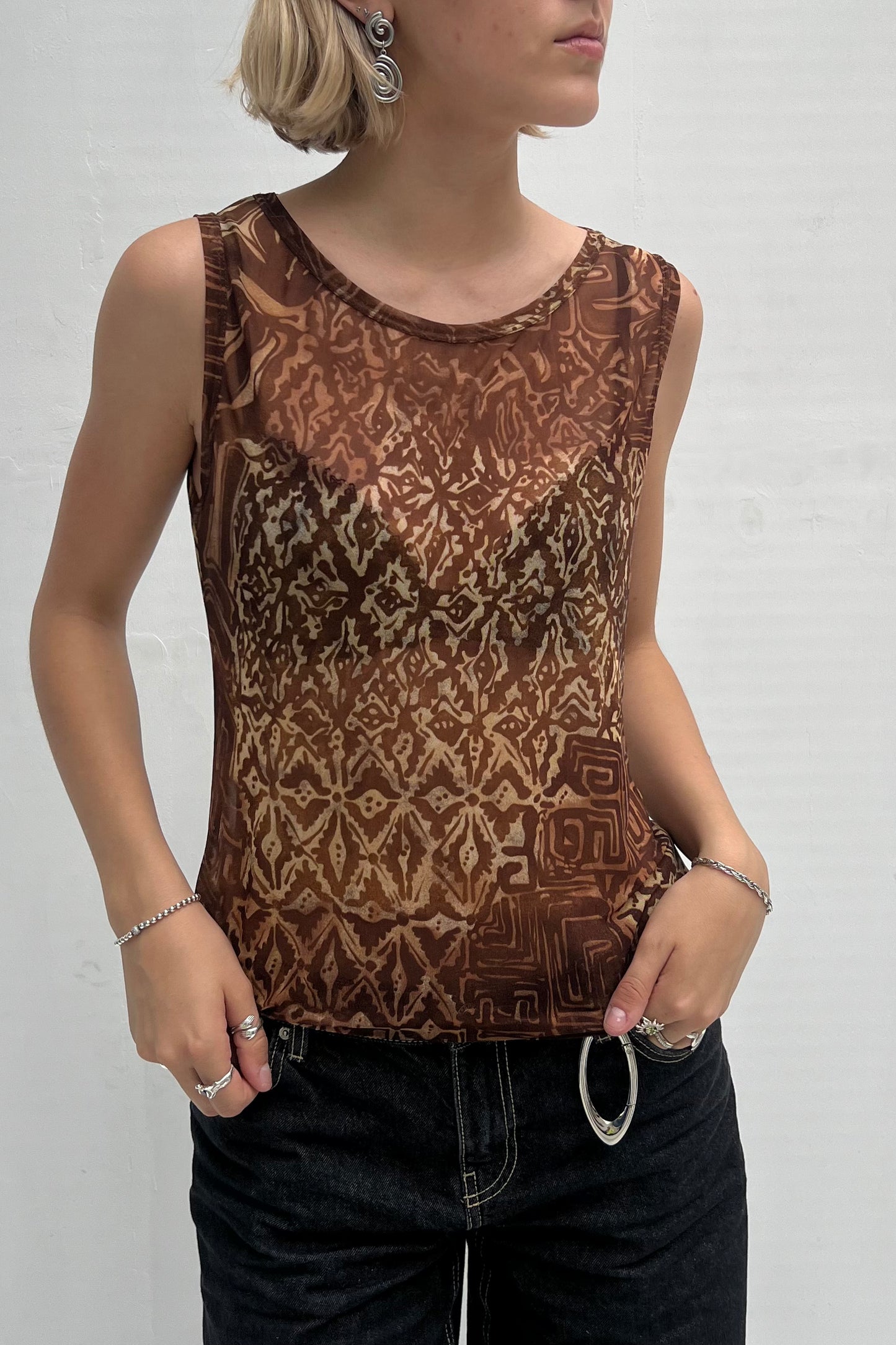 Vintage Brown Mesh Top