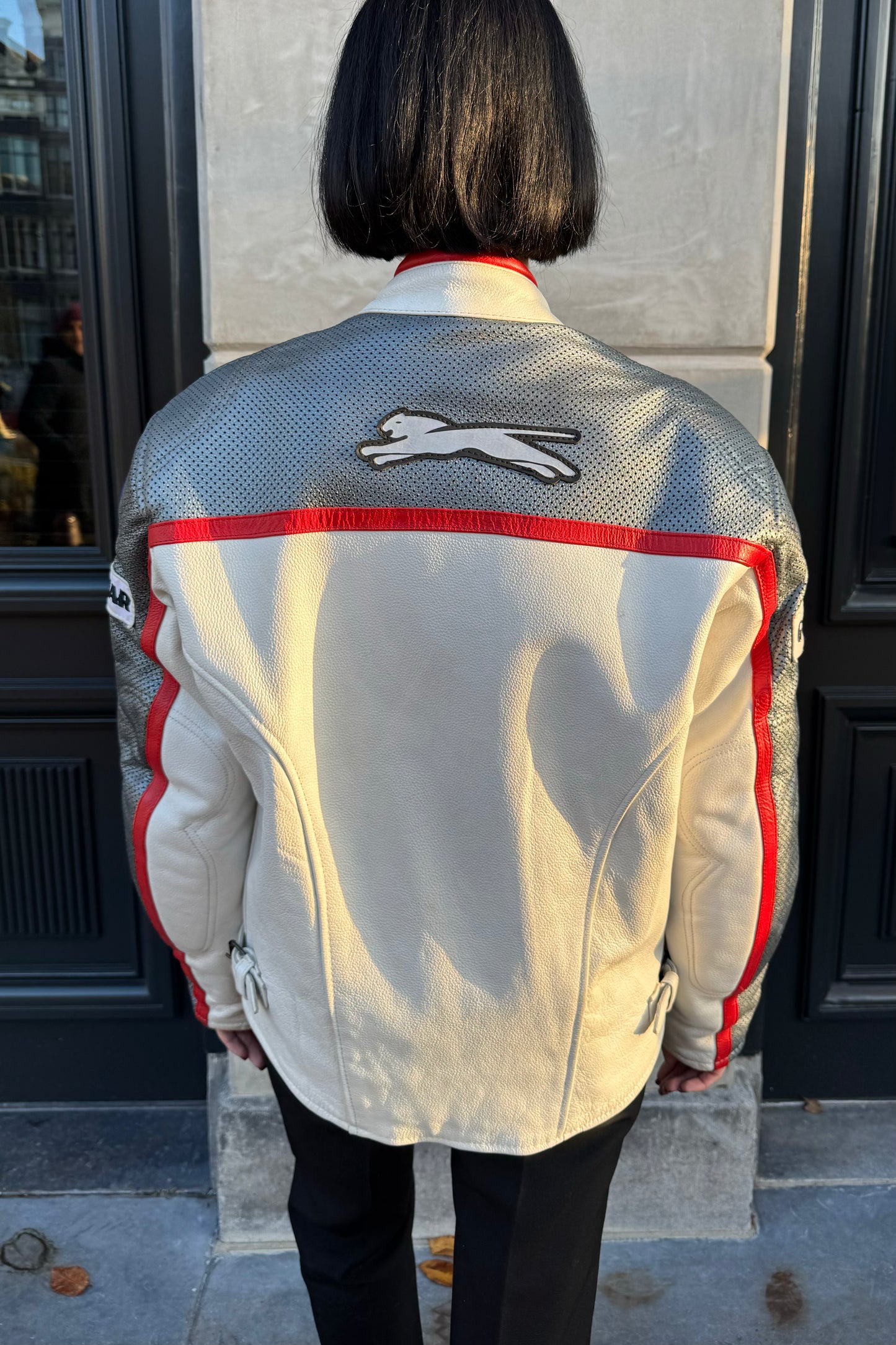 Vintage Multi Patches Silver & White Leather Jacket
