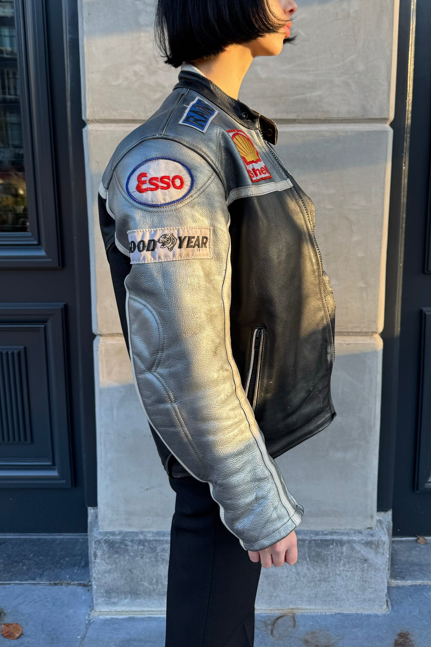 Vintage Jaguar Silver & Black Biker Jacket