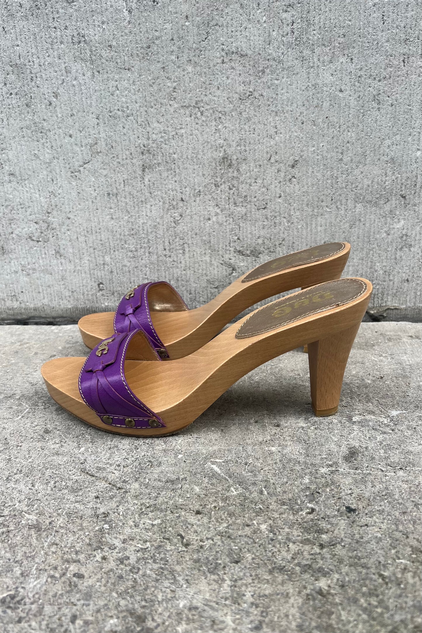 Vintage Purple Golden Logo Clog Mules 40