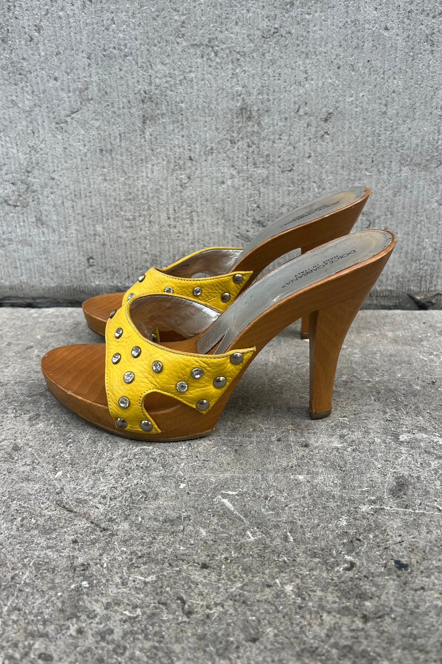 Vintage Yellow Strass Clog Heels 38