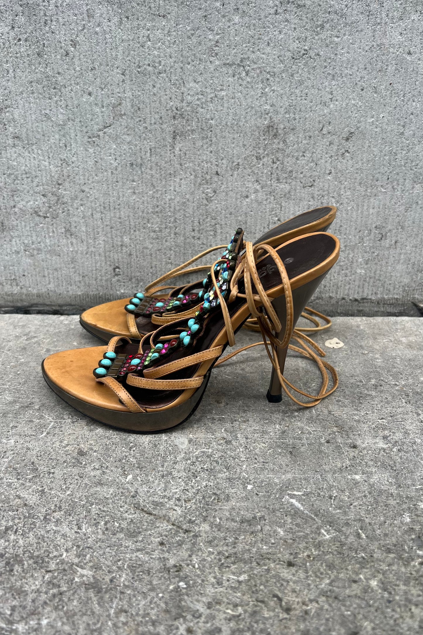 Vintage Ankle String Embellished Heels 36