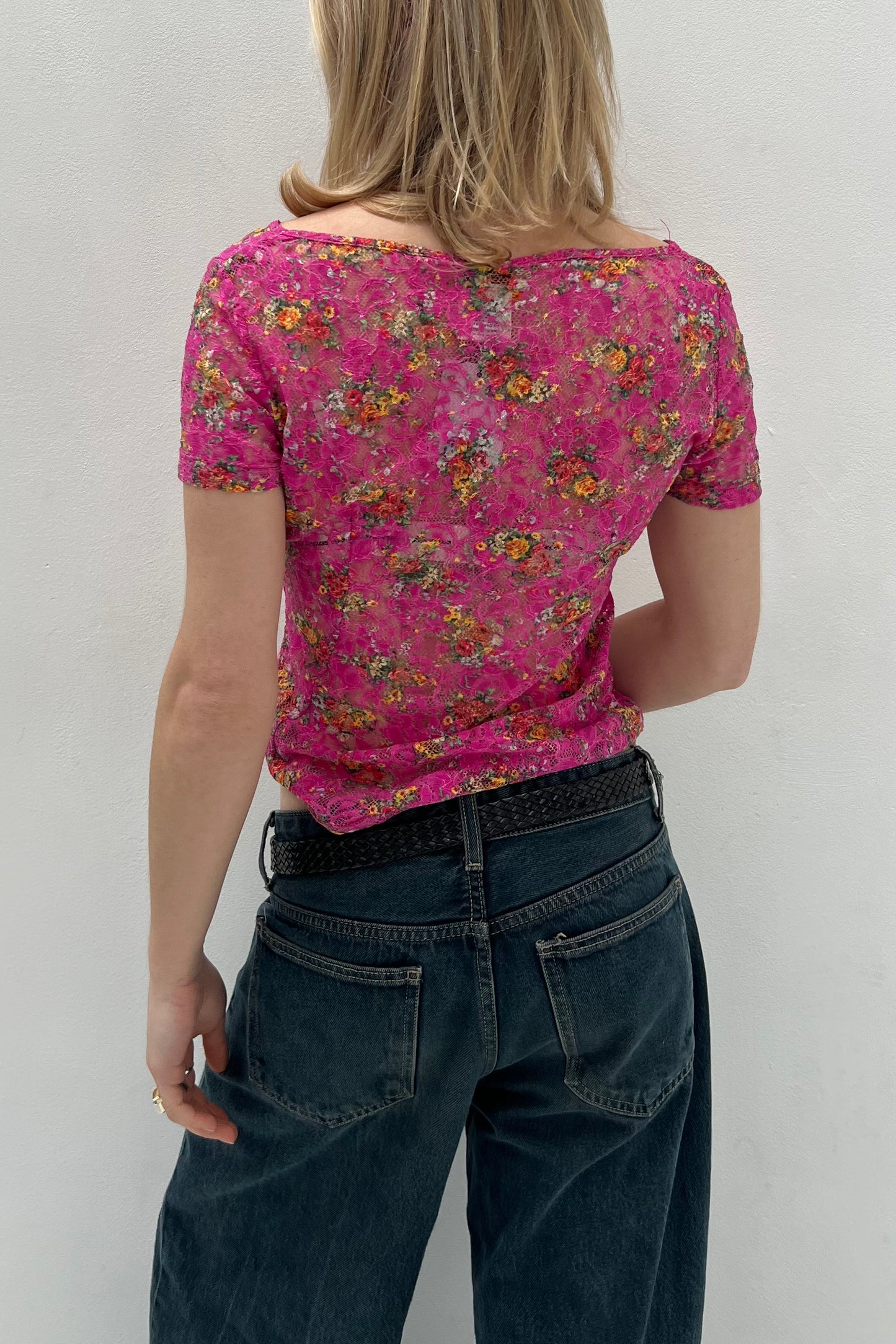 Vintage Neon Floral Lace Tee