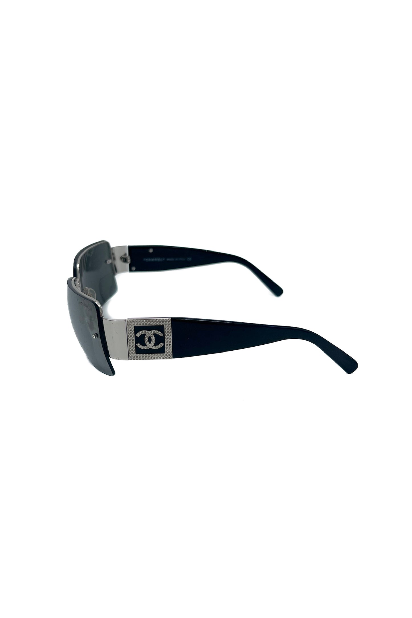 Vintage Squared Mirror CC Strass Logo Sunglasses