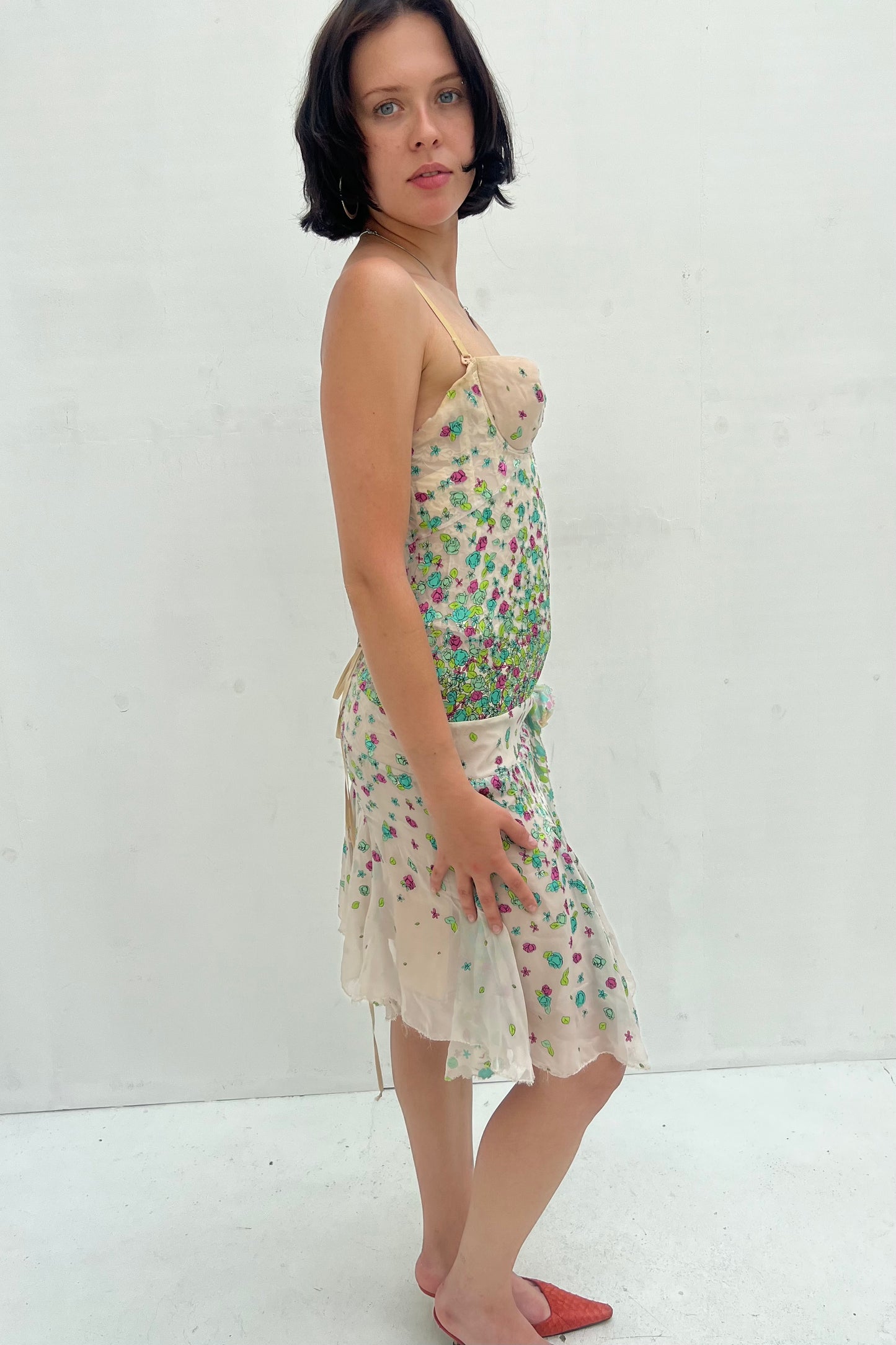Vintage Floral Silk Dress