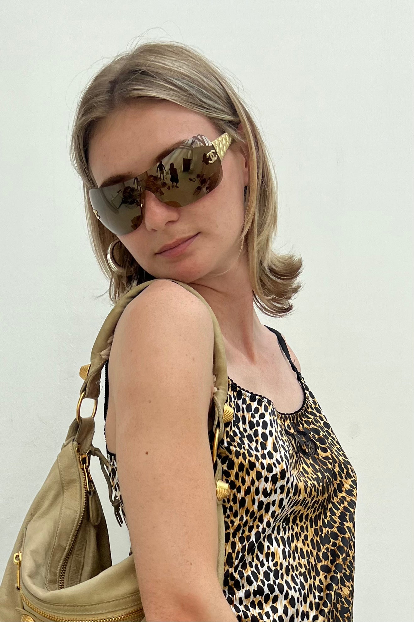 Vintage Golden Leather Arms Mask Sunglasses