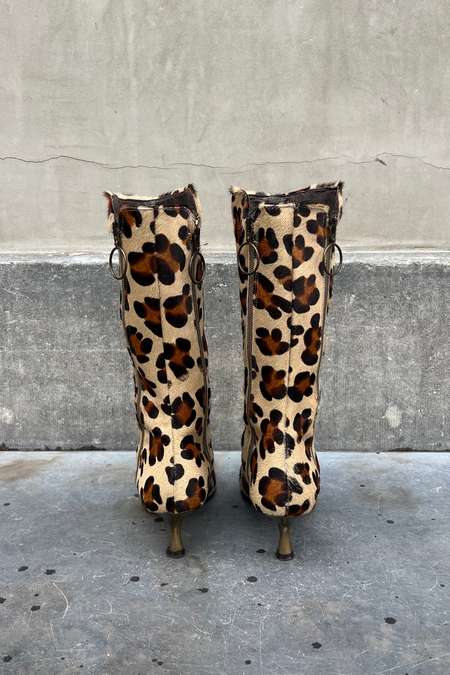 Vintage Leopard Pointy Toe Calf Skin Boots 36