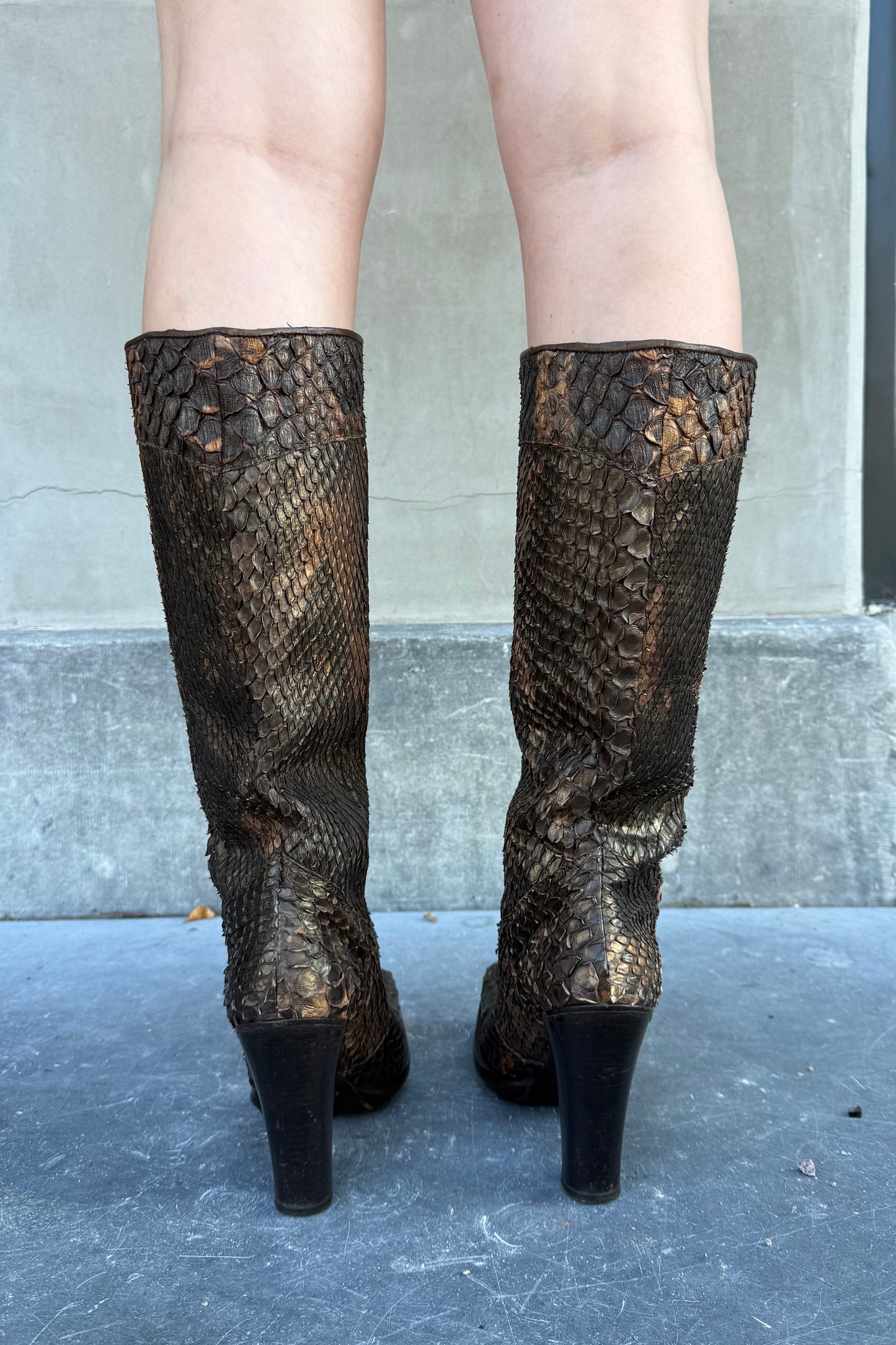 Vintage Chocolate Brown High Python Boots 38
