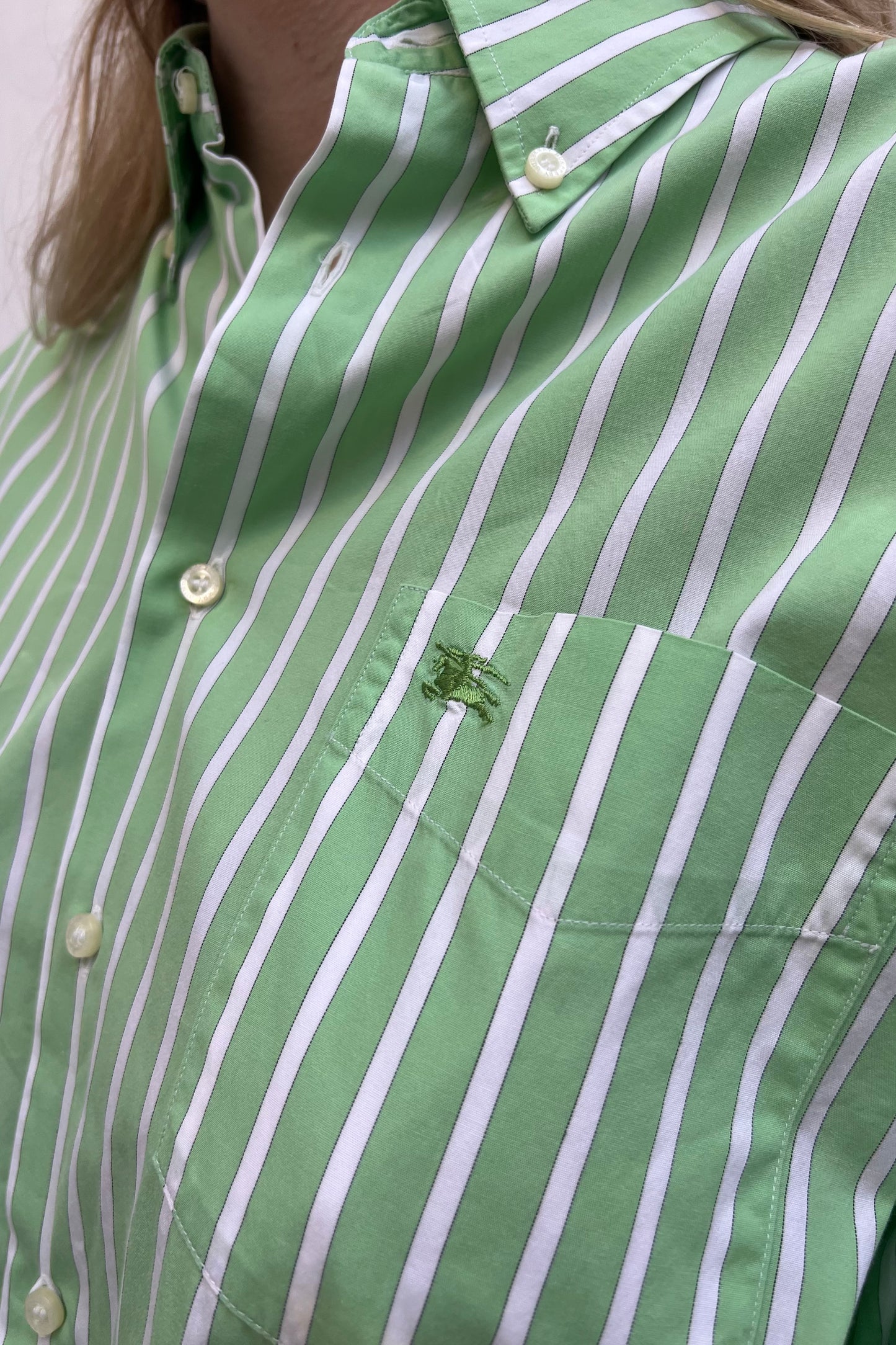 Vintage Green Striped Button-Up Shirt