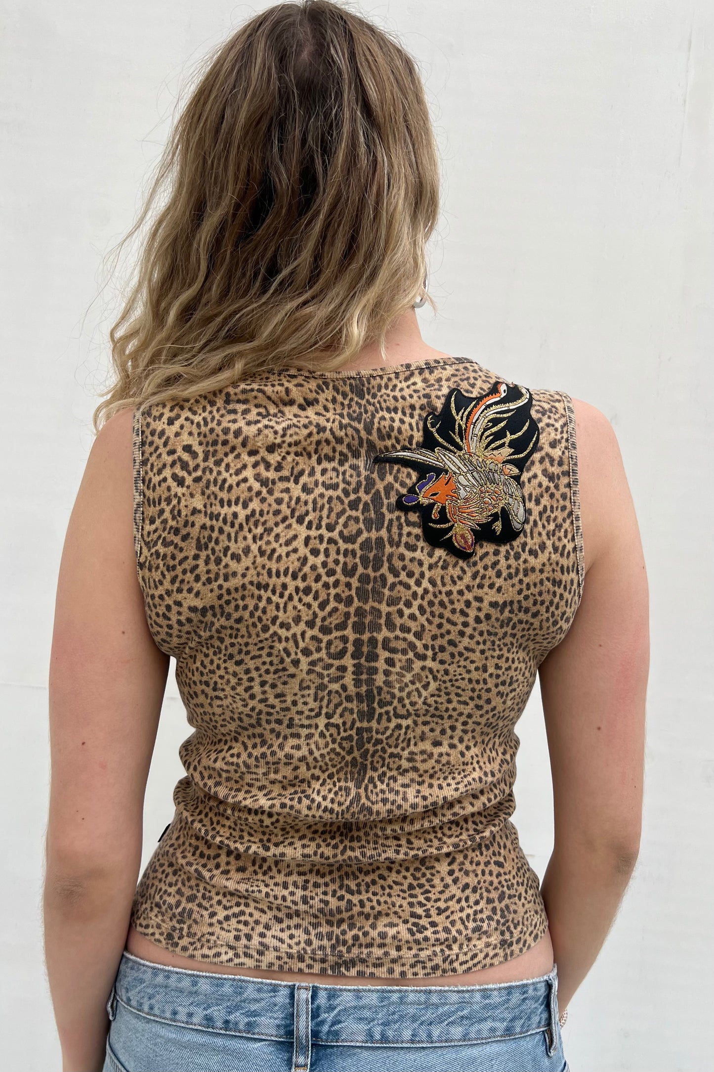Vintage Mini Leopard & Red Embroidery Top