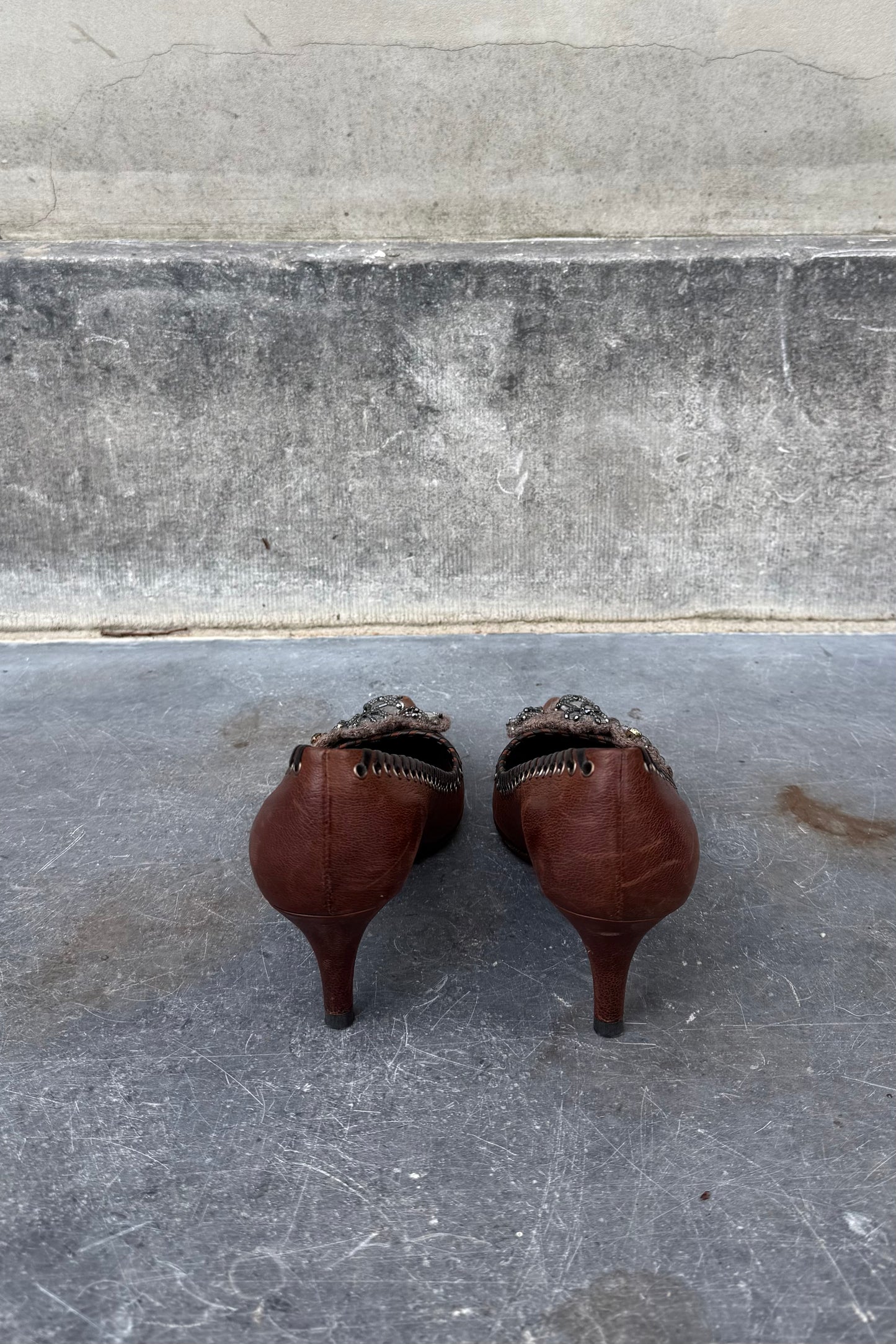 Vintage Brown Gemstone Detail Heels 37