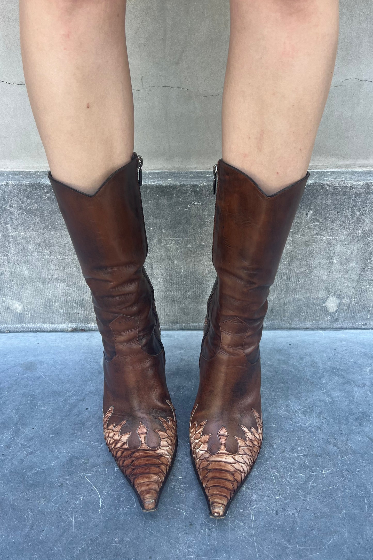 Vintage Chocolate Iconic Python Detail Boots 38