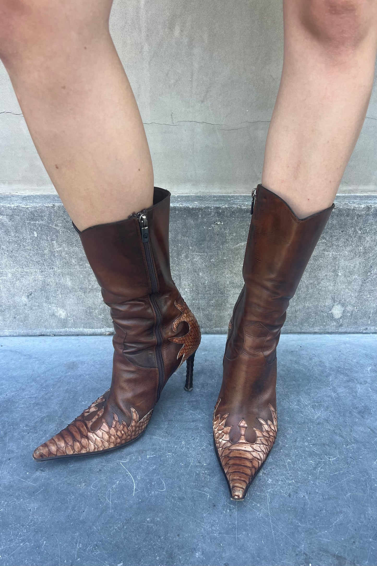 Vintage Chocolate Iconic Python Detail Boots 38