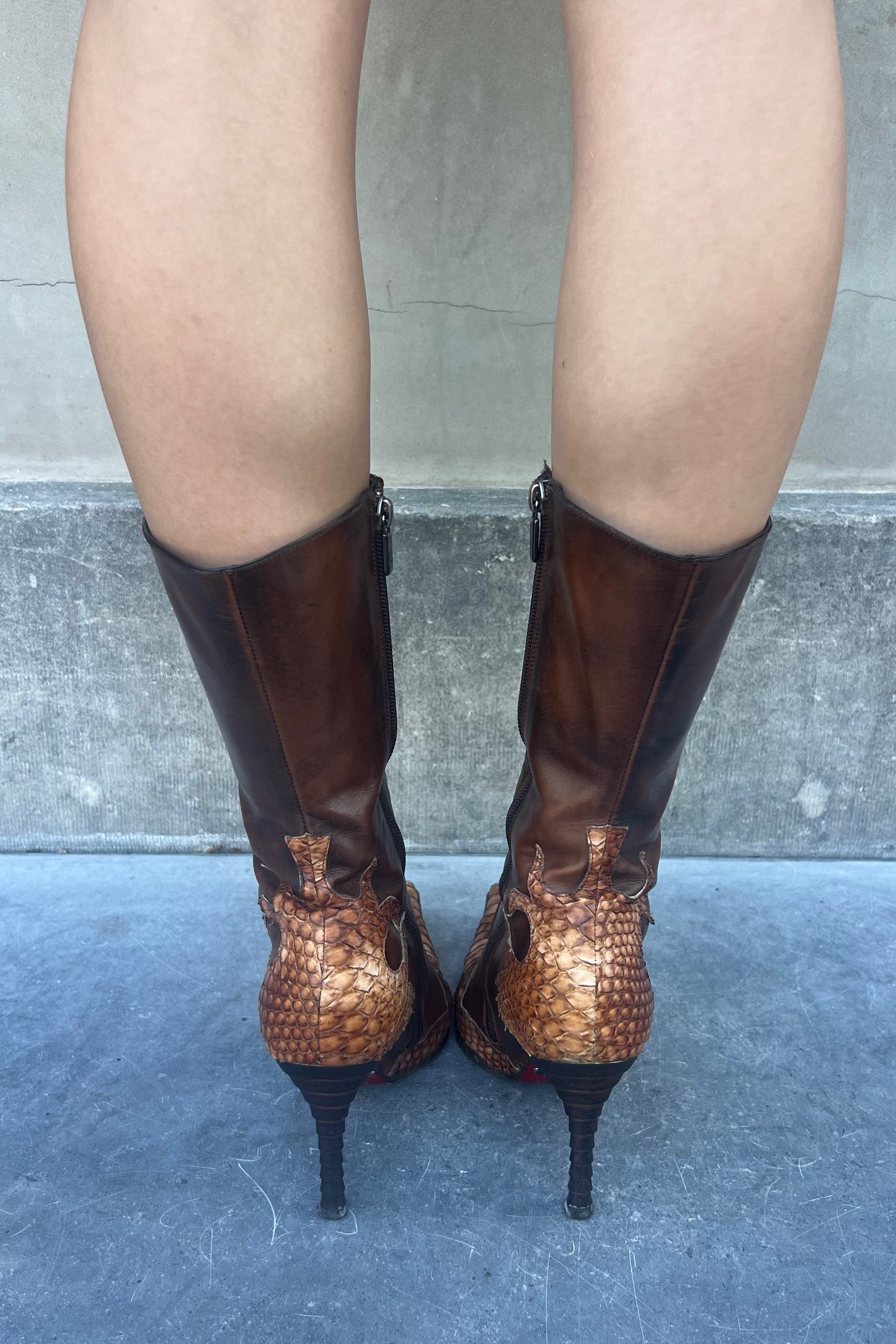 Vintage Chocolate Iconic Python Detail Boots 38