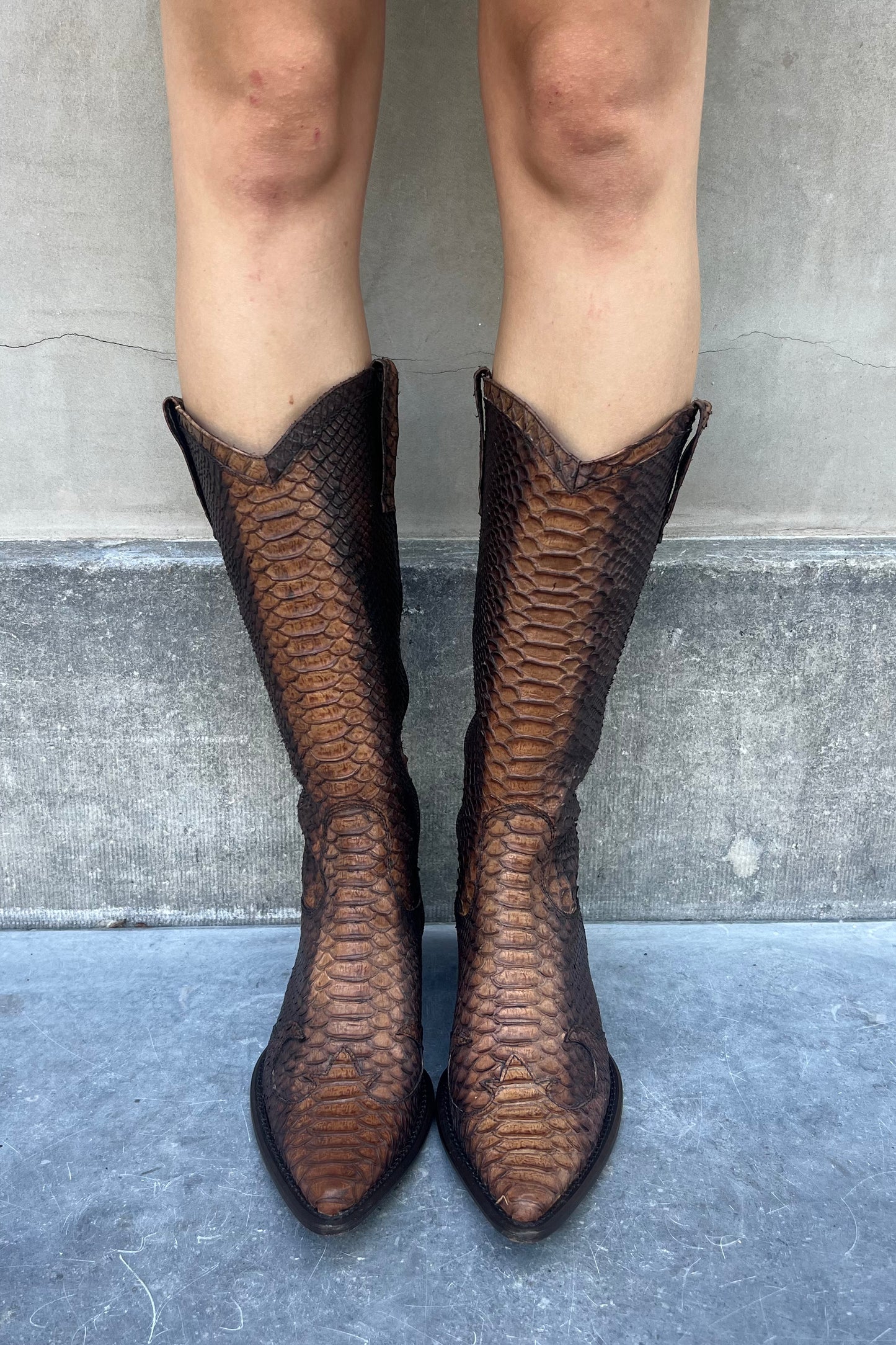 Vintage Chocolate Brown High Python Boots 38