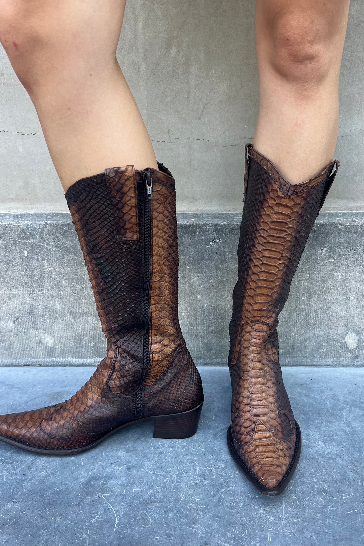 Vintage Chocolate Brown High Python Boots 38