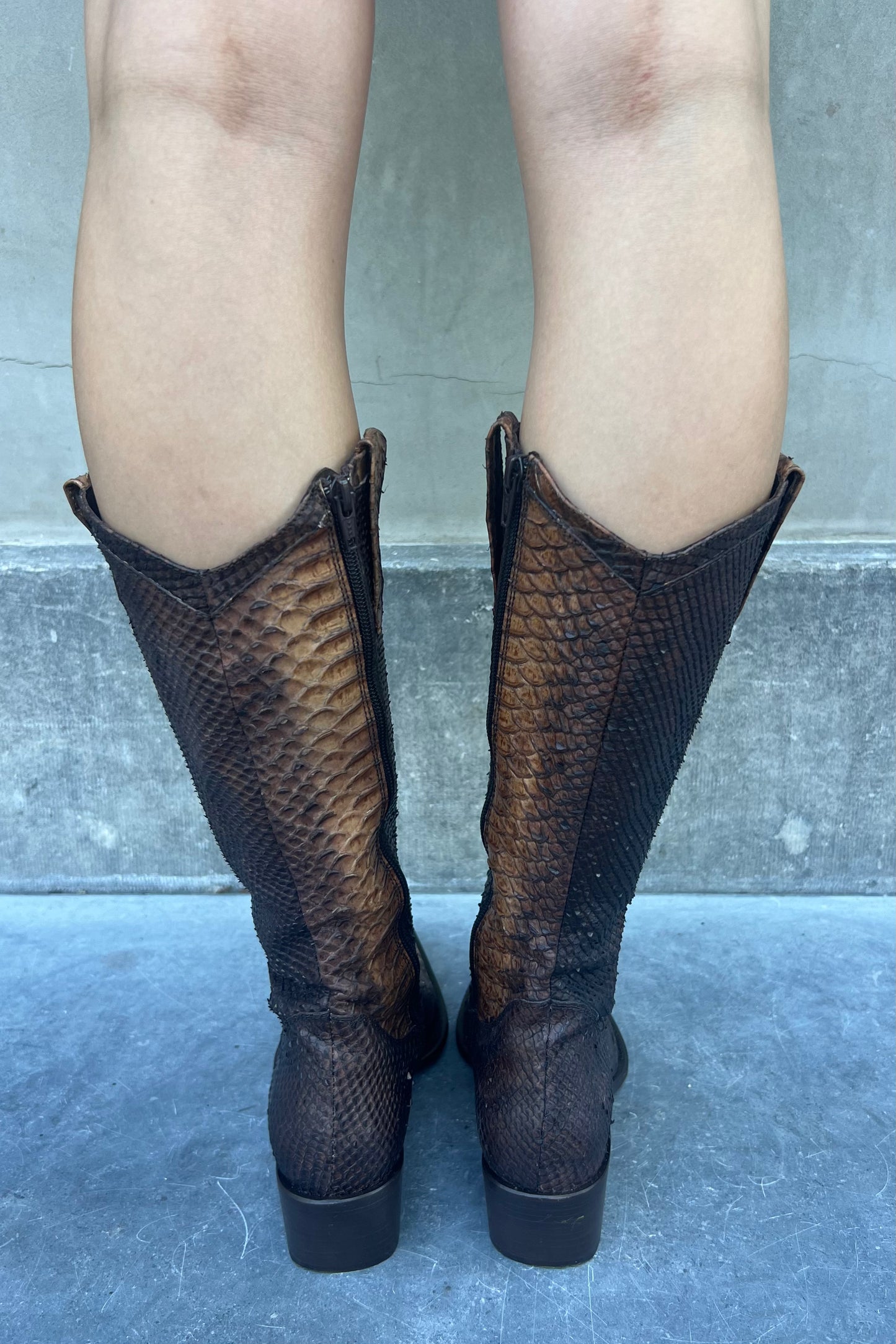 Vintage Chocolate Brown High Python Boots 38