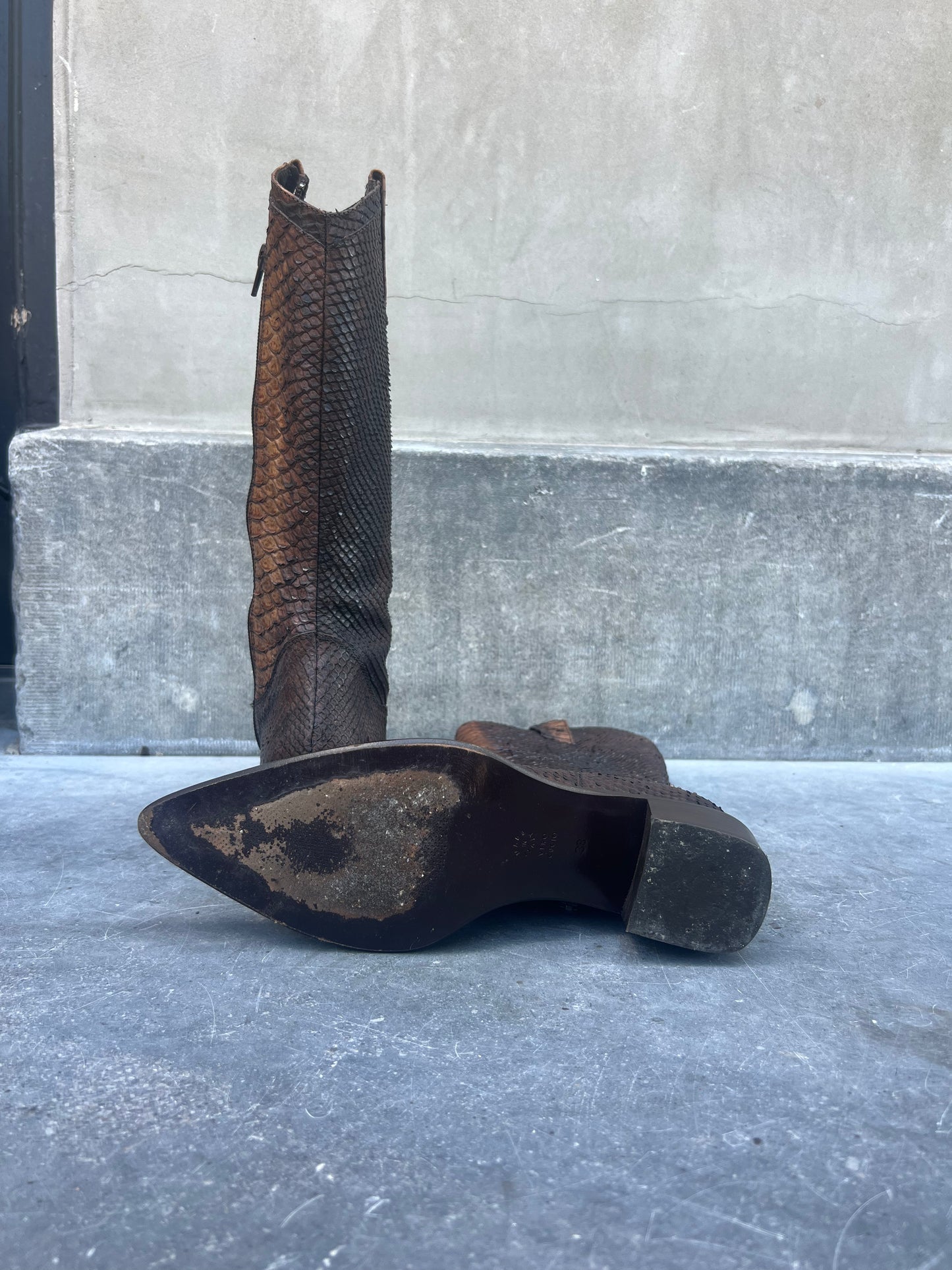 Vintage Chocolate Brown High Python Boots 38