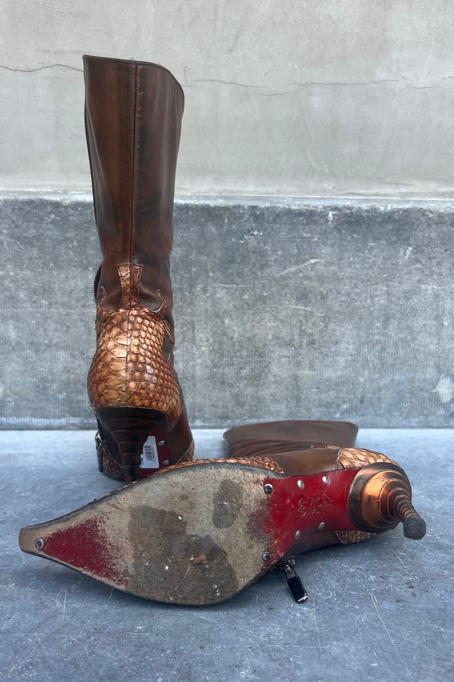 Vintage Chocolate Iconic Python Detail Boots 38