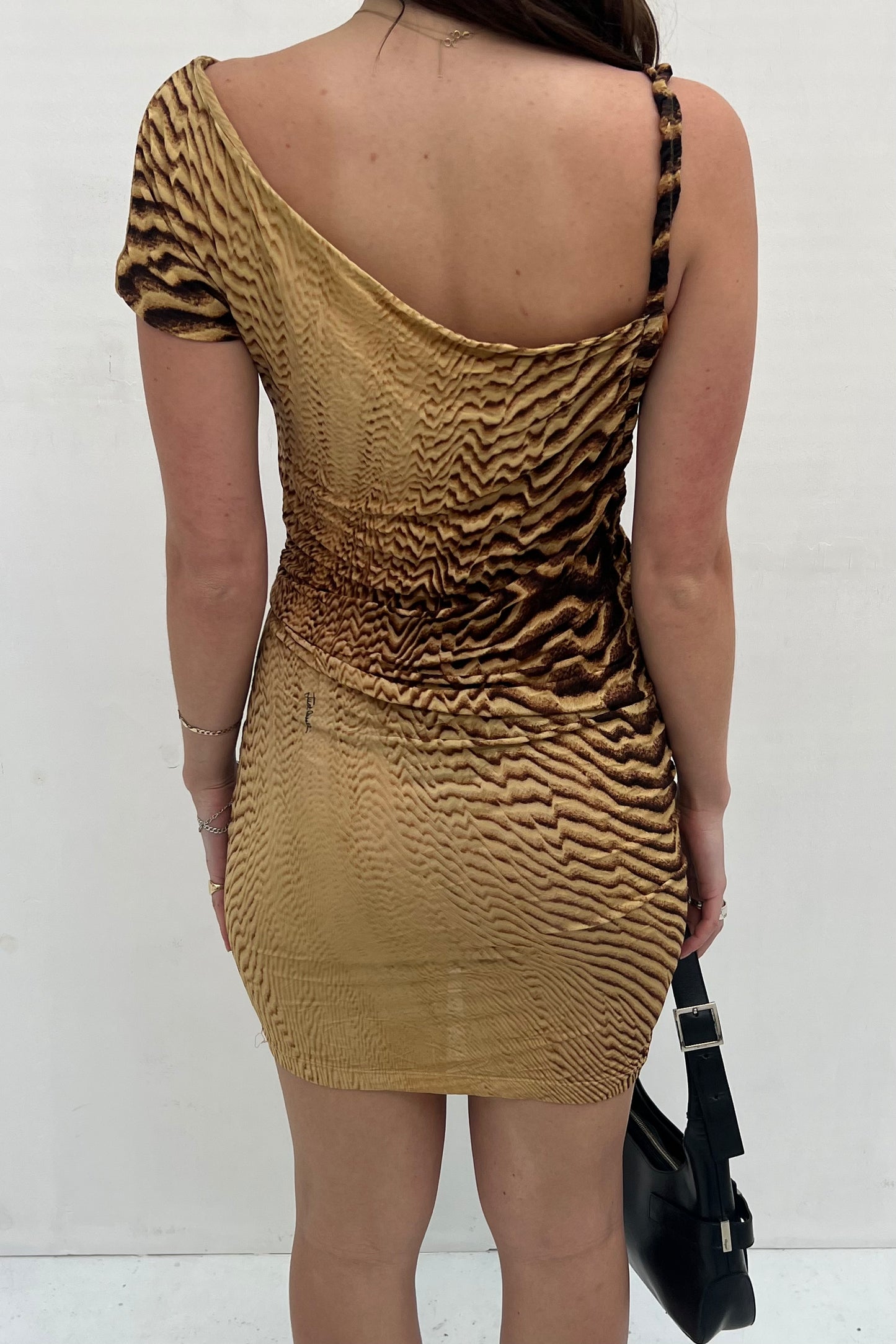 Vintage One Shoulder Tiger Mesh Dress