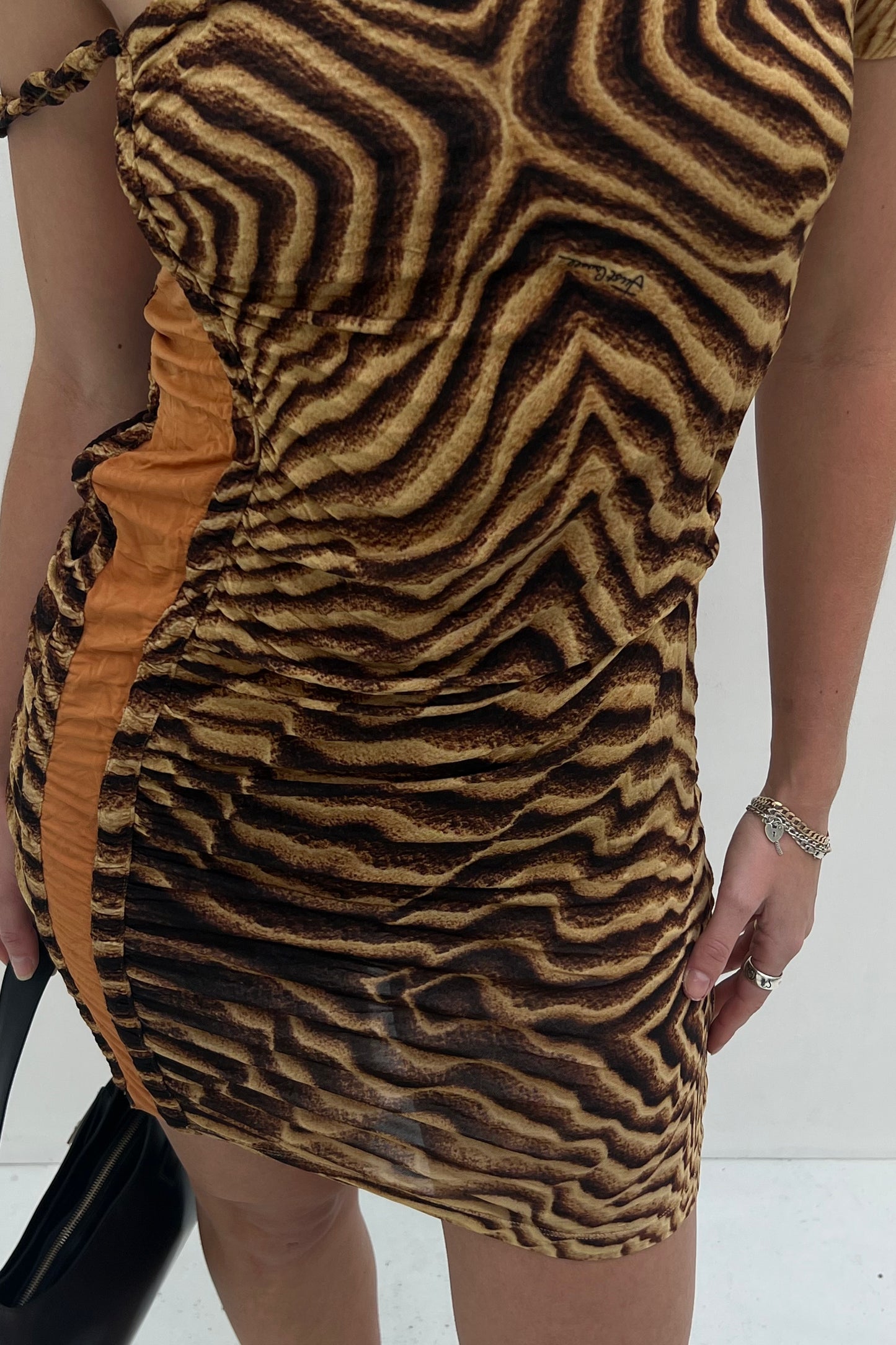 Vintage One Shoulder Tiger Mesh Dress
