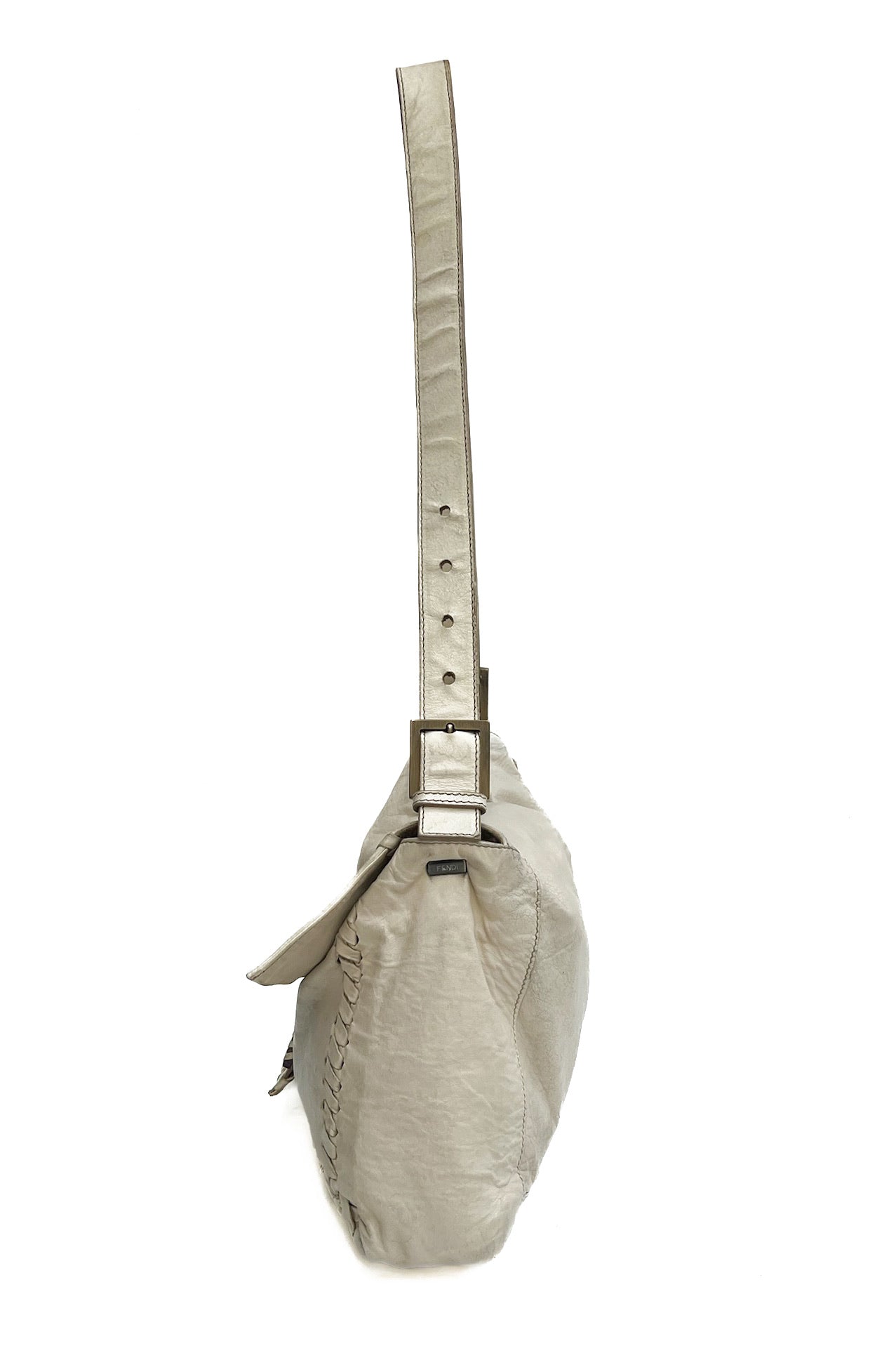 Vintage Cream Whip Stitch Leather Jumbo Baguette